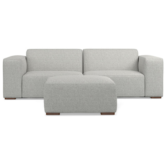 SIMPLIHOME Rex Modular Sofa and Ottoman Set in 100% Recycled Polyester Tightly Woven Performance Fabric, Pale Grey, 88-inch-Wide 2-Seater Couch and Matching 34-inch-Wide Table Ottoman for Living Room