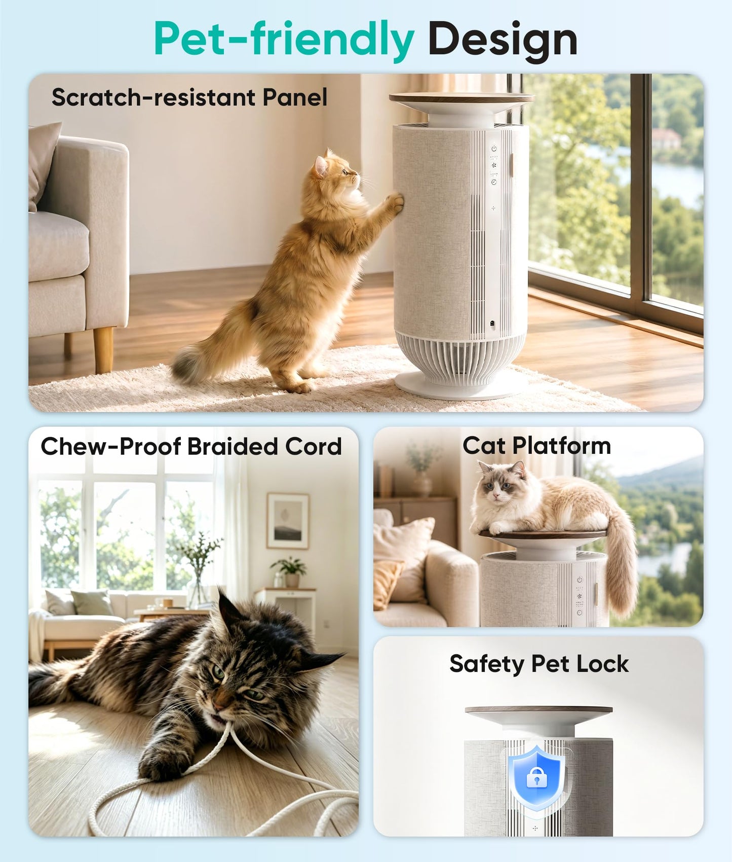 Petbobi Air Purifiers for Home Pets - Air Purifier for Large Room up to 3600 ft², H13 + H11 HEPA for Pet Odors & Hair Dander, 360° Airflow Air Cleaner with PM2.5 Monitor, App Control, Auto Mode