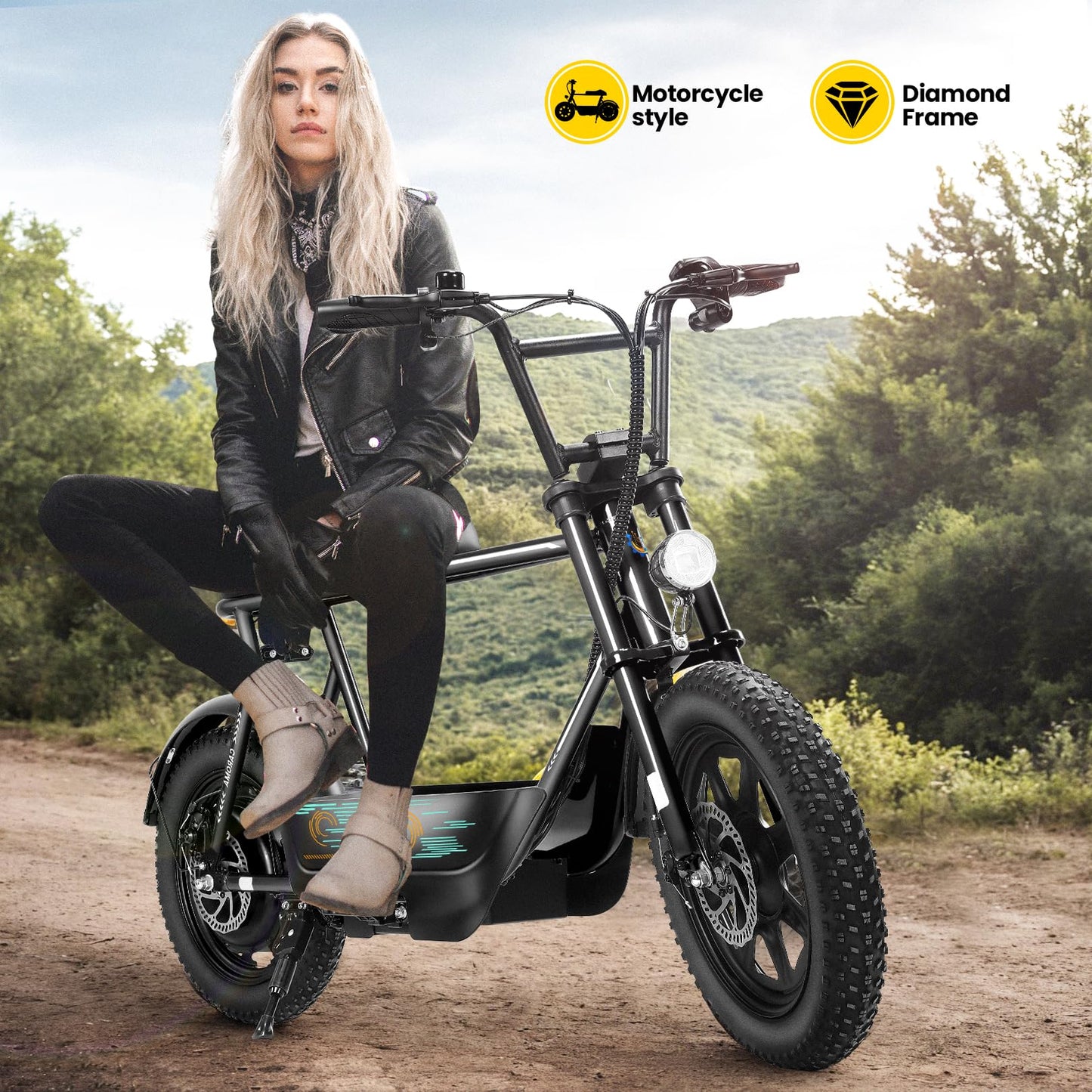 Caroma Peak 560W Electric Scooters with Seat for Adults, 16" Fat Tire for All-Terrain, 15Miles Max Range, 20mph Top Speed, Commuter Escooter for Adults&Teens, Motorcycle Style with Carry Basket,Black