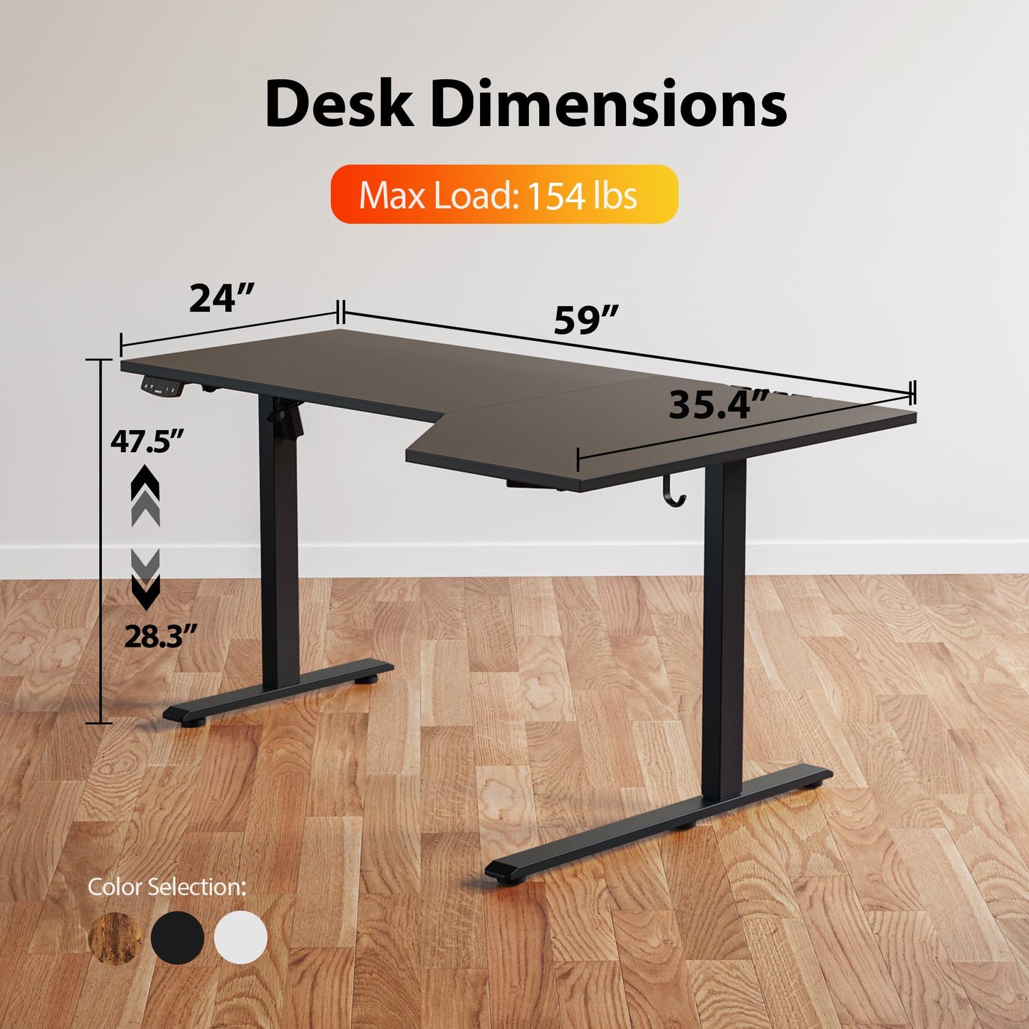 Agilestic Electric Standing Desk, Height Adjustable Desk, 59 x 35 Inch Sit Stand up for Work Office Home, L Shaped Ergonomic Rising Computer Table with Memory Preset, Black