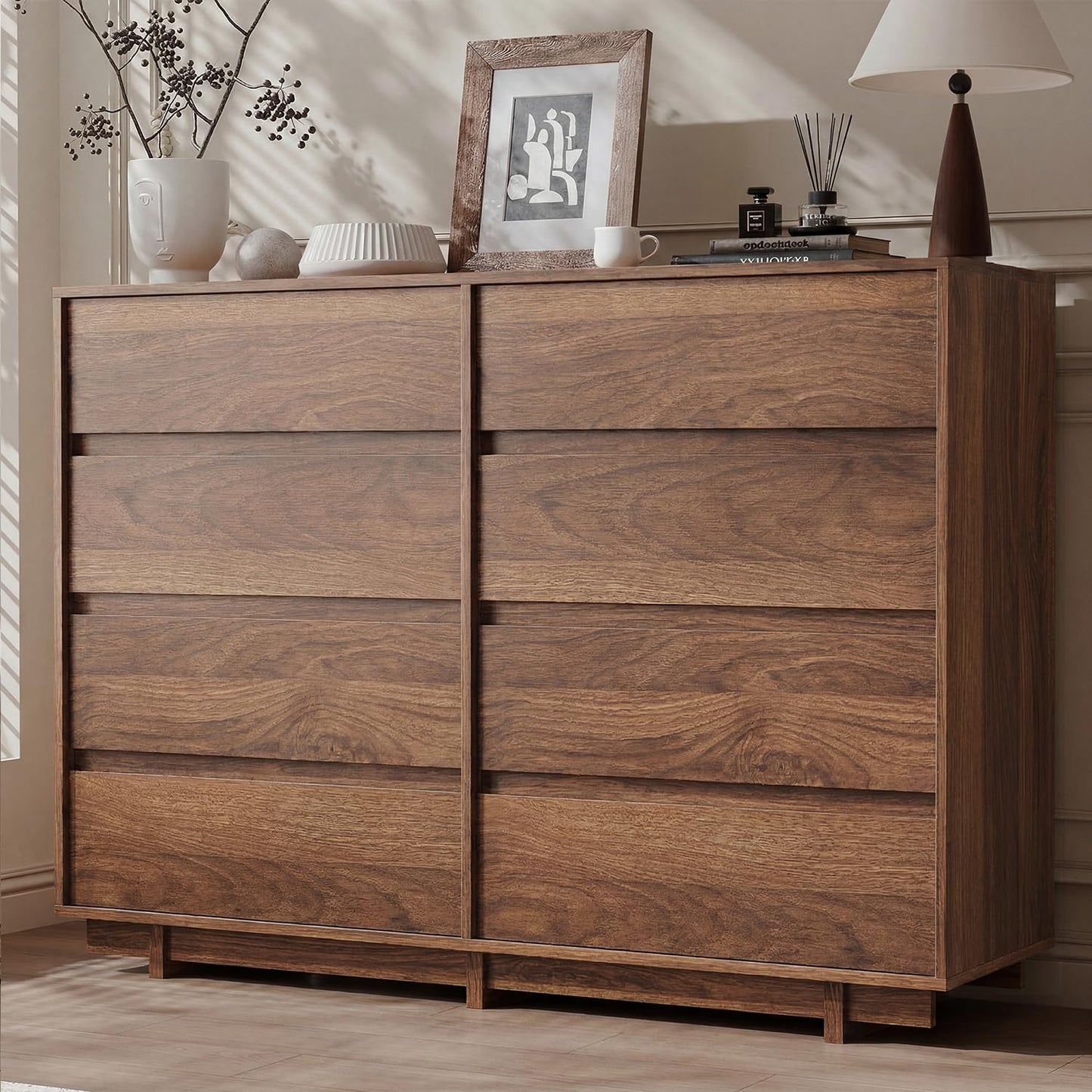 CHUWELL 53" Wide Dresser for Bedroom,Walnut Mid Century Modern Dressers with 8 Drawers, Adequate Capacity Storage,Closet Clothes Organizer for Bedroom