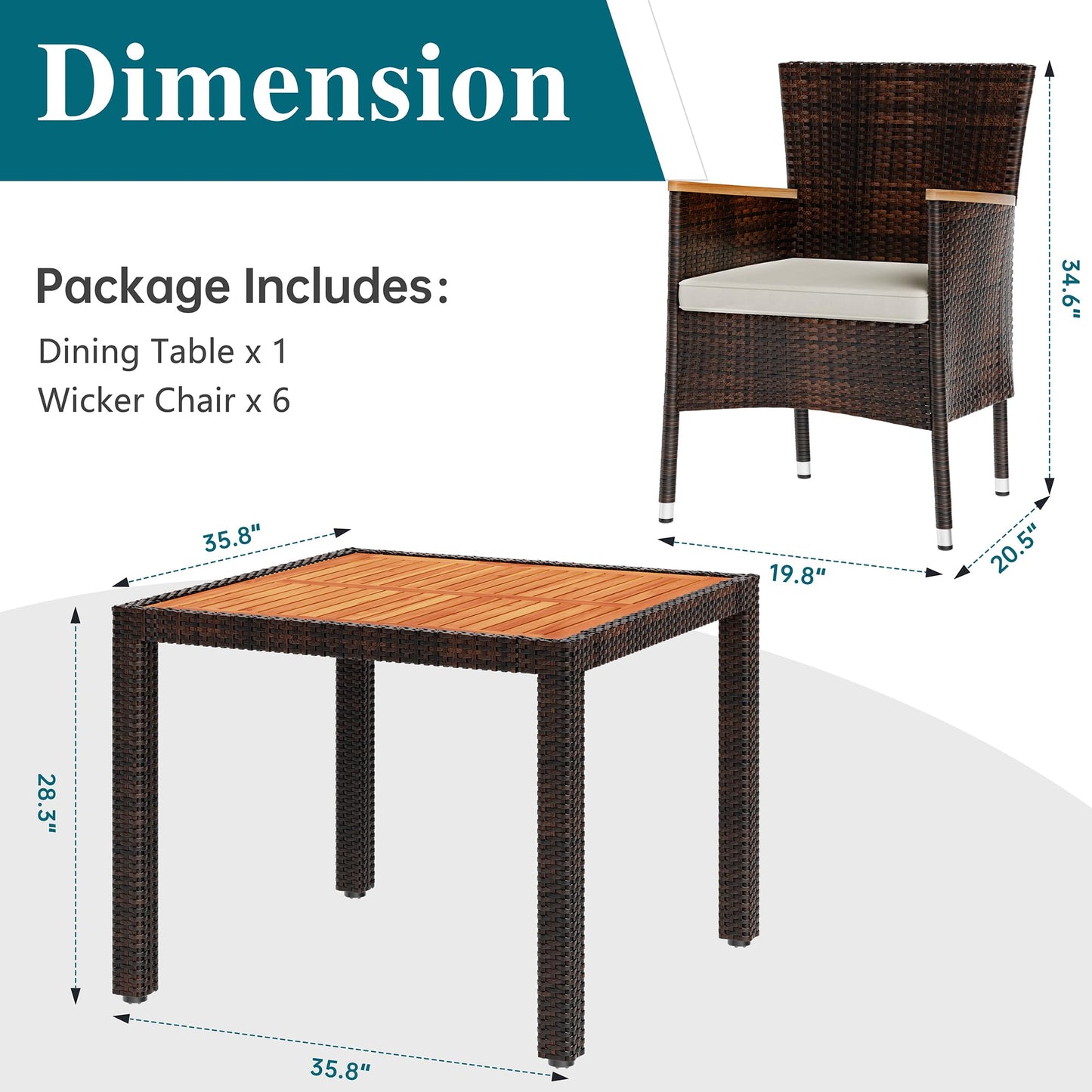 Shintenchi 5 PCS Patio Dining Set, Wicker Outdoor Table and Chairs with Soft Cushions, Patio Furniture Set with Wood Table Top for Backyard, Deck and Garden, Brown Rattan