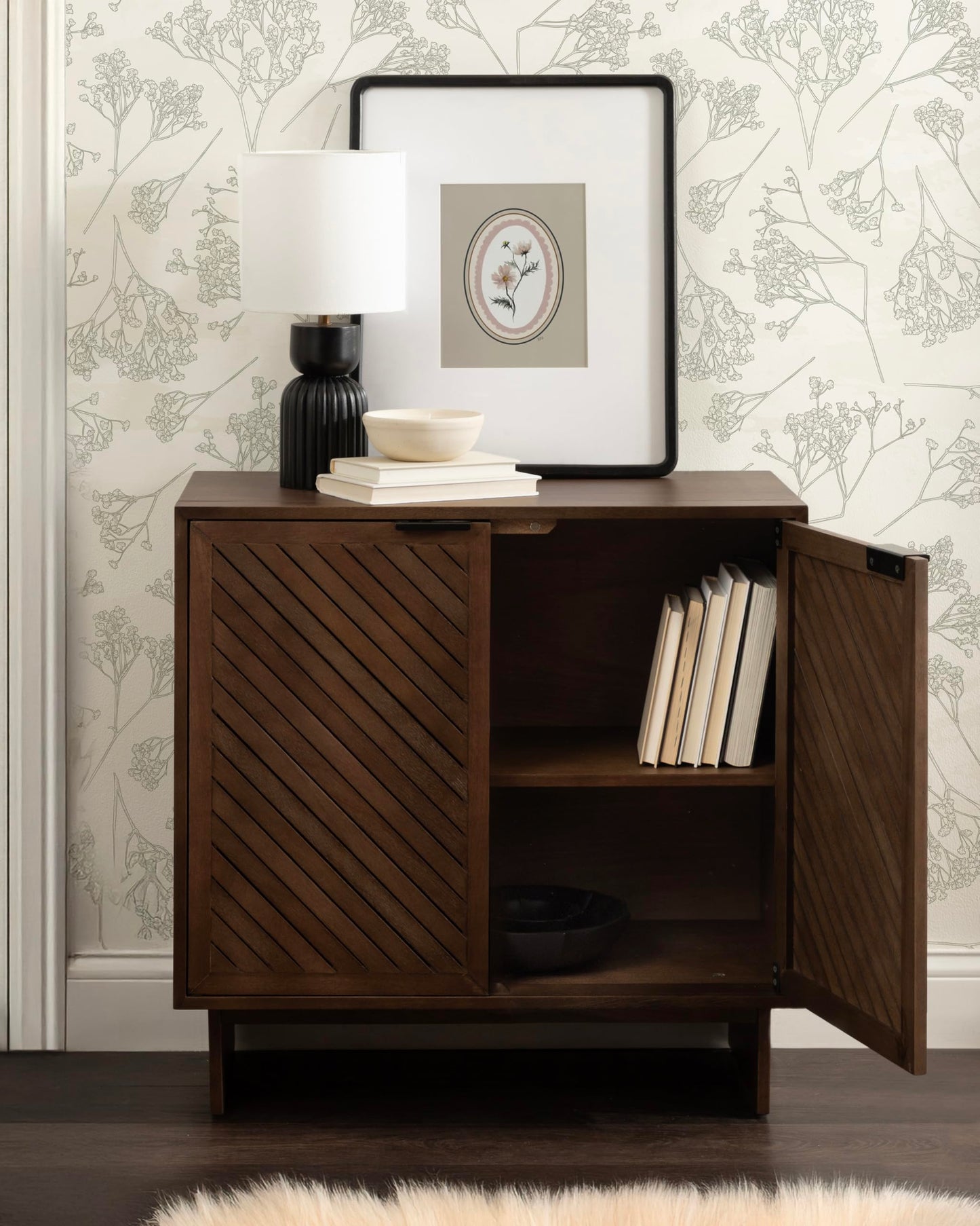 Kate and Laurel Mezzeta Modern Two-Door Chevron Slatted Wood Floor Storage Cabinet, 30 x 15 x 30, Natural Wood, Transitional Living Room TV Stand for Sideboard Buffet Cabinet or Bar Storage Buffet