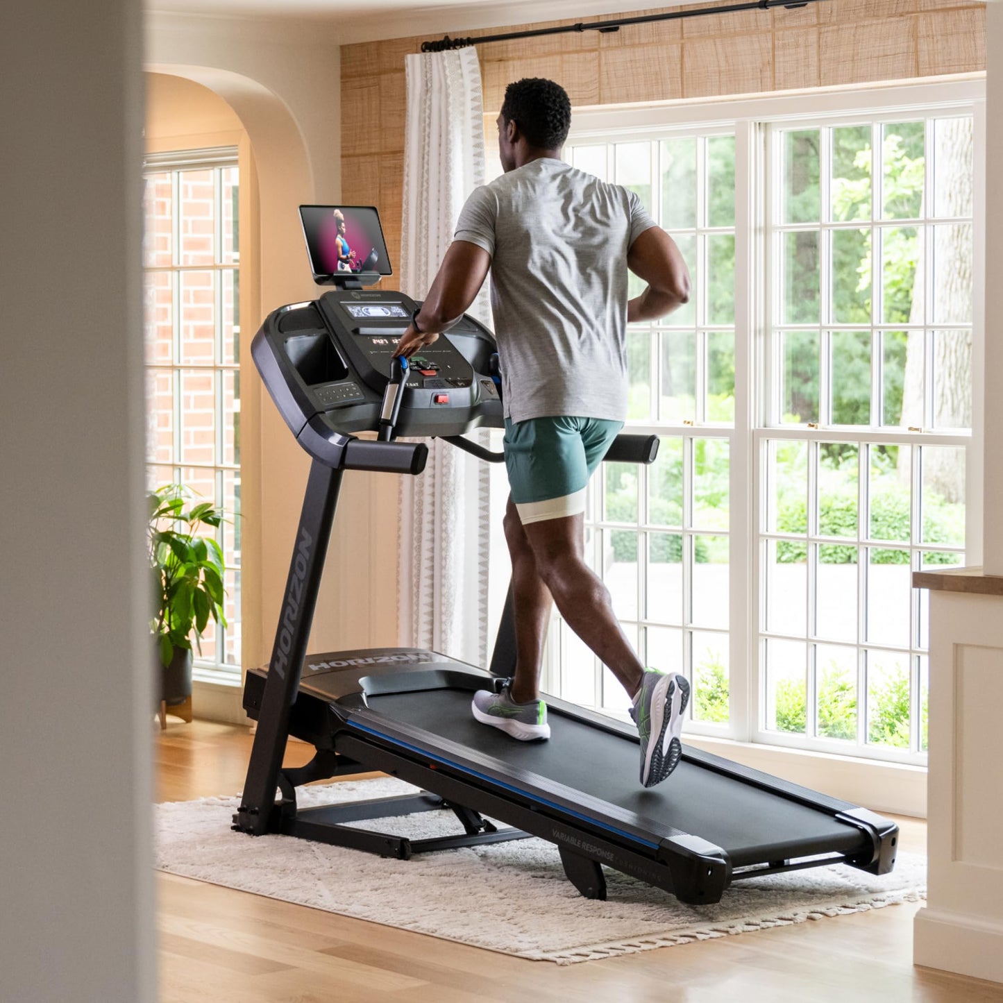 Horizon Fitness 7.0AT Treadmill, Black, Heavy Duty, LCD Display, Built-in Speakers, Heart Rate Monitor, USB Charging Port, Wheeled