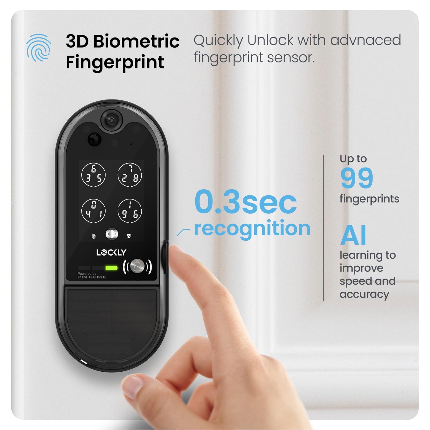 Lockly Vision Elite Video Smart Lock with Camera, Smart Wi-Fi Deadbolt for Front Door, PIN Genie® Keypad, Fingerprint Door Lock, Motion Sensor, App Remote Control, 2-Way Audio Doorbell, No Monthly Fee