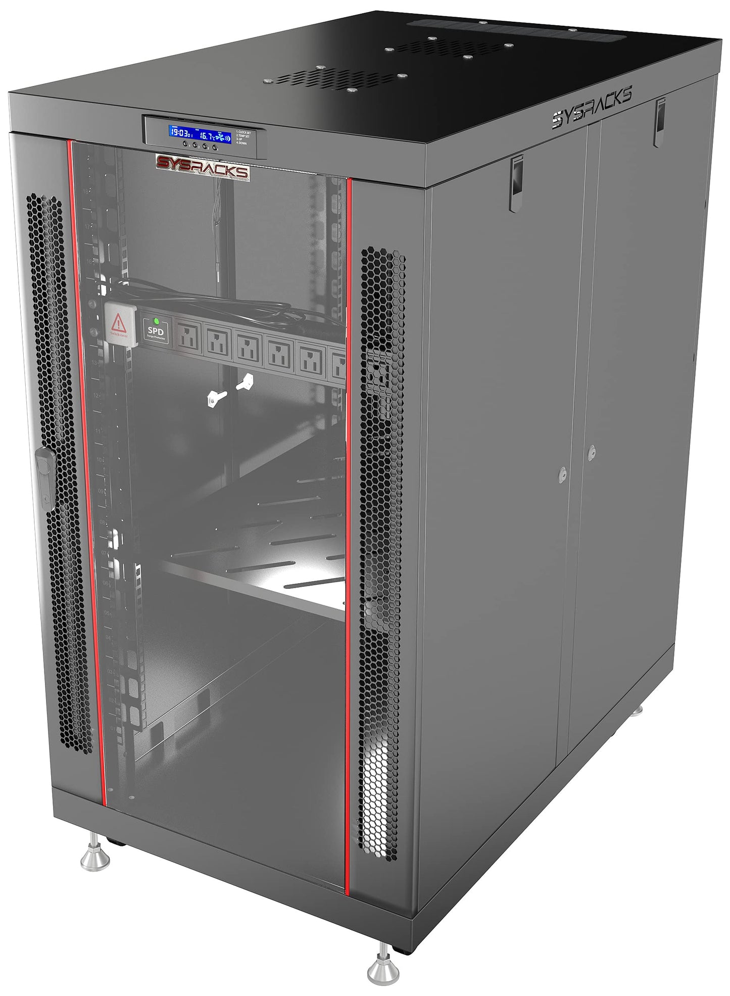 Sysracks 18U Premium Rack Mount Server 35" Depth Deep Network Cabinet, Server Rack with Fan, Removable Side Panels, Locking Glass Door Computer Cabinet Enclosure Network Rack Case PR 18.900
