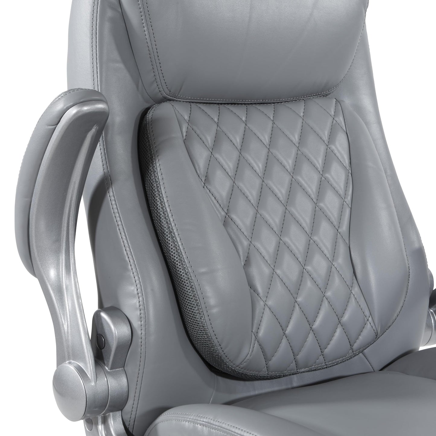 Office Star Executive Adjustable Bonded Leather Office Chair with Flip Arms, Grey