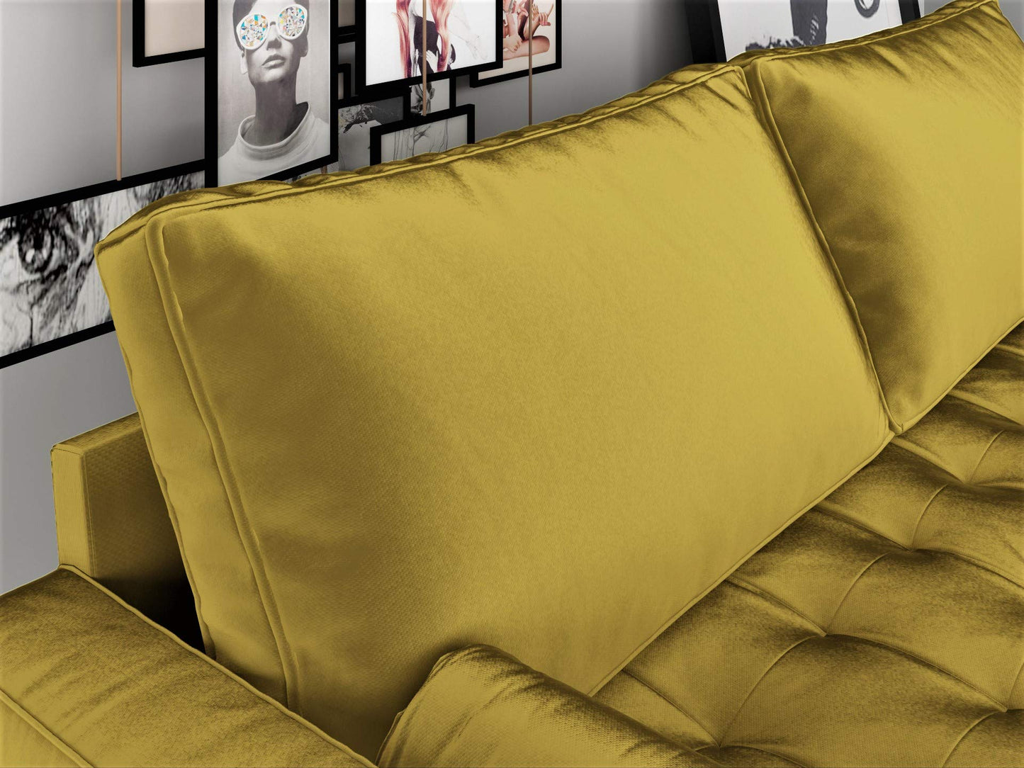 Container Furniture Direct Womble 58 Inch Velvet Loveseat Sofa with Elegant Button Tufted Upholstery, Square Arms, Splayed Wood Legs, Includes Matching Bolster Pillows, Textured Gold