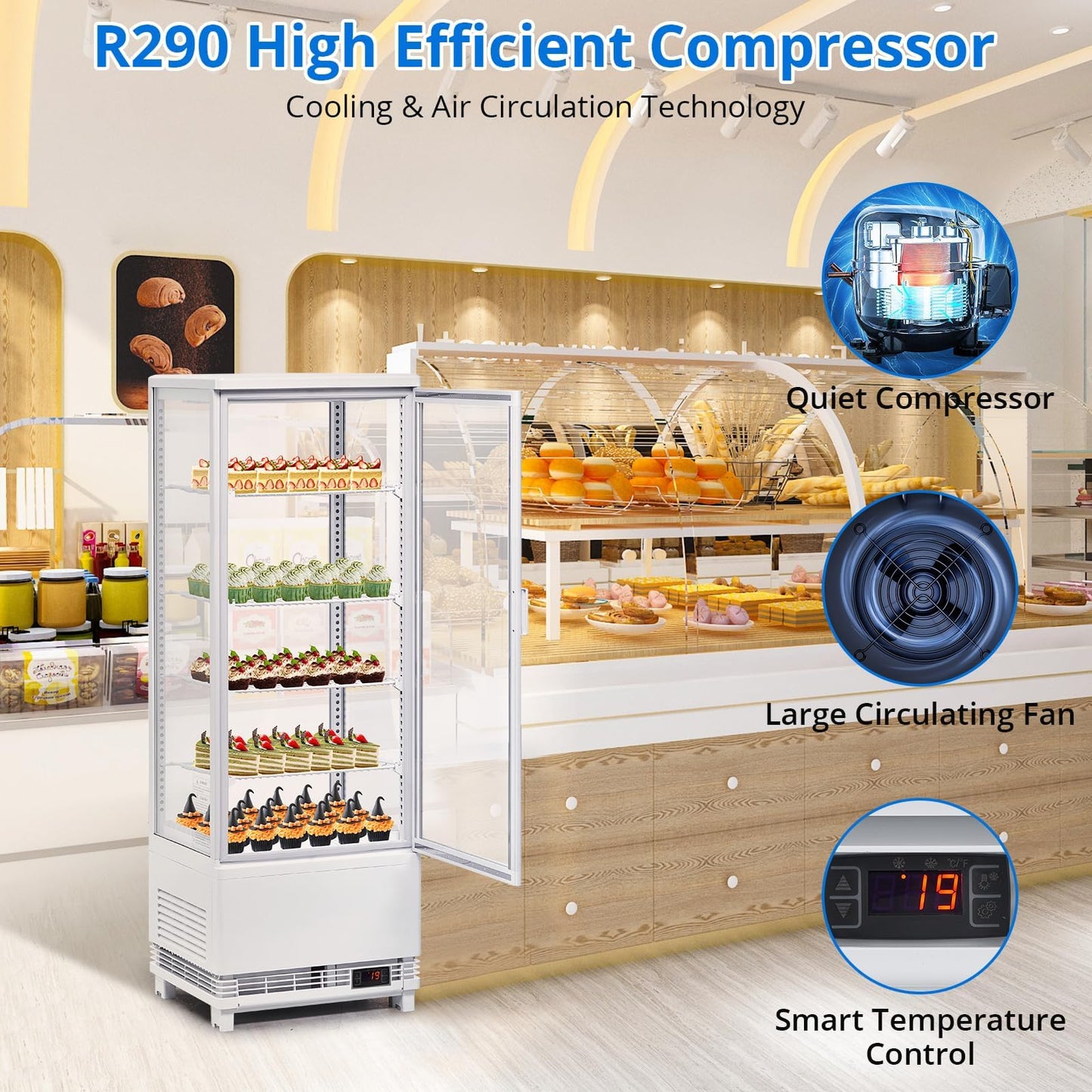 GarveeHome Commercial Display Refrigerator, 4.2 Cu.Ft Display Refrigerator Cooler with LED Lighting, Adjustable Shelves Glass Door Merchandiser Cooler, Automatic Defrost Freestanding Upright Beverage