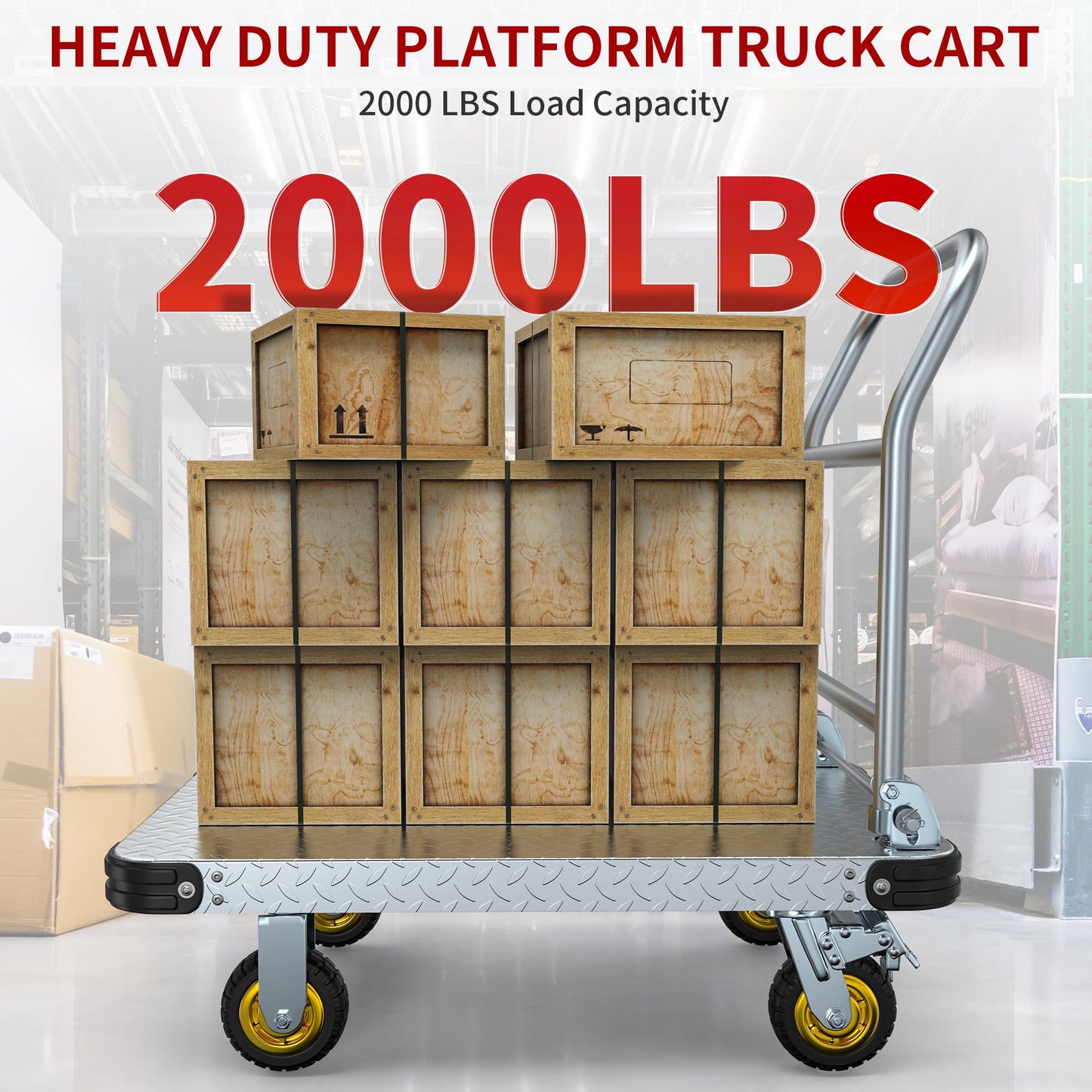 YITAMOTOR 2000 LBS Heavy Duty Platform Truck Push Cart Dolly, Foldable Large Flatbed Cart with 6" Swivel Wheels, Steel Platform Dolly Moving Cart Hand Truck for Groceries, Garage (36" x 24")