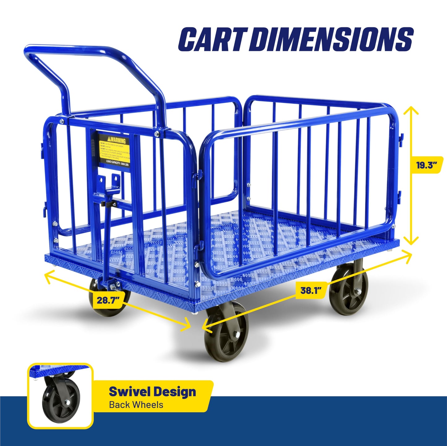 Goodyear Cargo Trailer Heavy-Duty, Utility Cart - 1200 lbs Capacity with Hitch, 8" Casters, Compatible with Electric Tugger Cart