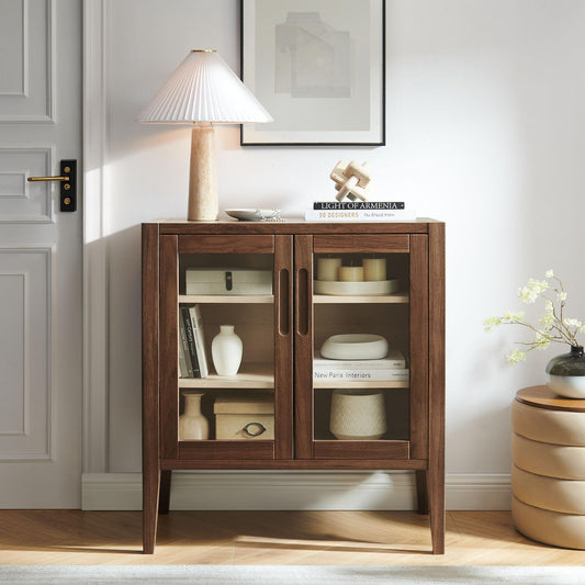 Modway Nell 36 Inch Accent Storage Cabinet in Walnut – Tea/Coffee Small Buffet Cabinet with Shelves for Living Room, Hallway, or Entryway