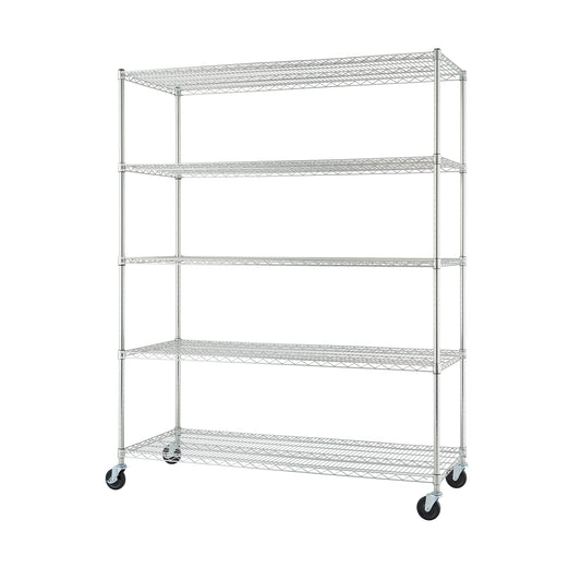 Trinity Basics TBFC-0931 5-Tier Adjustable Wire Shelving with Wheels for Kitchen Organization, Garage Storage, Laundry Room, NSF Certified, 600 to 2250 Pound Capacity, 60” by 24” by 77”, Chrome