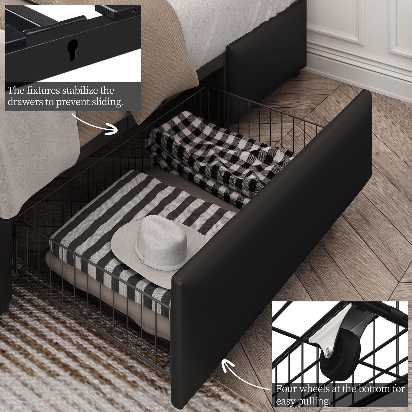 Yaheetech Queen Bed Frame Upholstered Bed Frame with Adjustable Diamond Button-Tufted Headboard/3 Drawers Storage, Queen Platform Bed/Strong Wooden Slats, Black Queen Bed