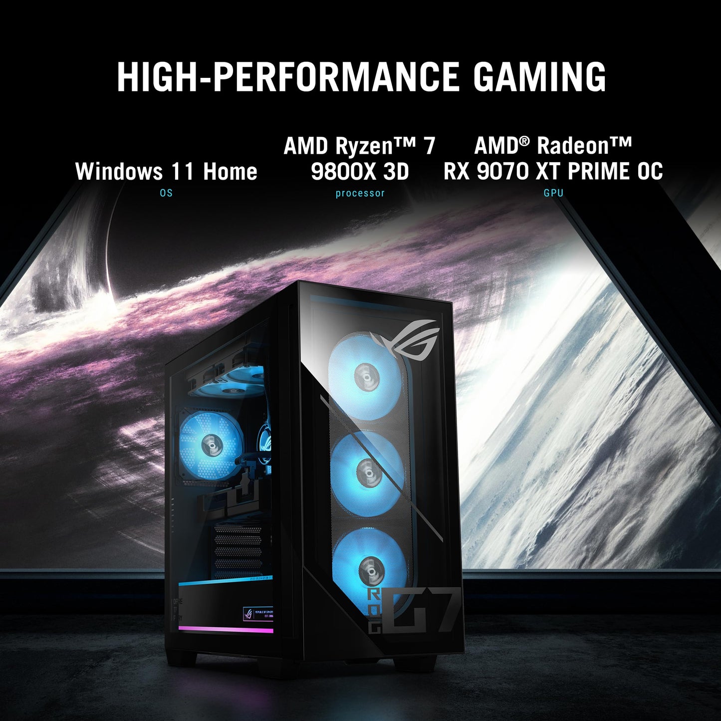 ASUS ROG GM700 (2025) Gaming Desktop PC, AMD Ryzen™ 7 9800X3D Processor, AMD® Radeon™ RX 9070 XT Prime OC, 2TB M.2 NVMe™ PCIe® 4 SSD, 32GB DDR5 RAM, Windows 11 Home, GM700TZ-MS777