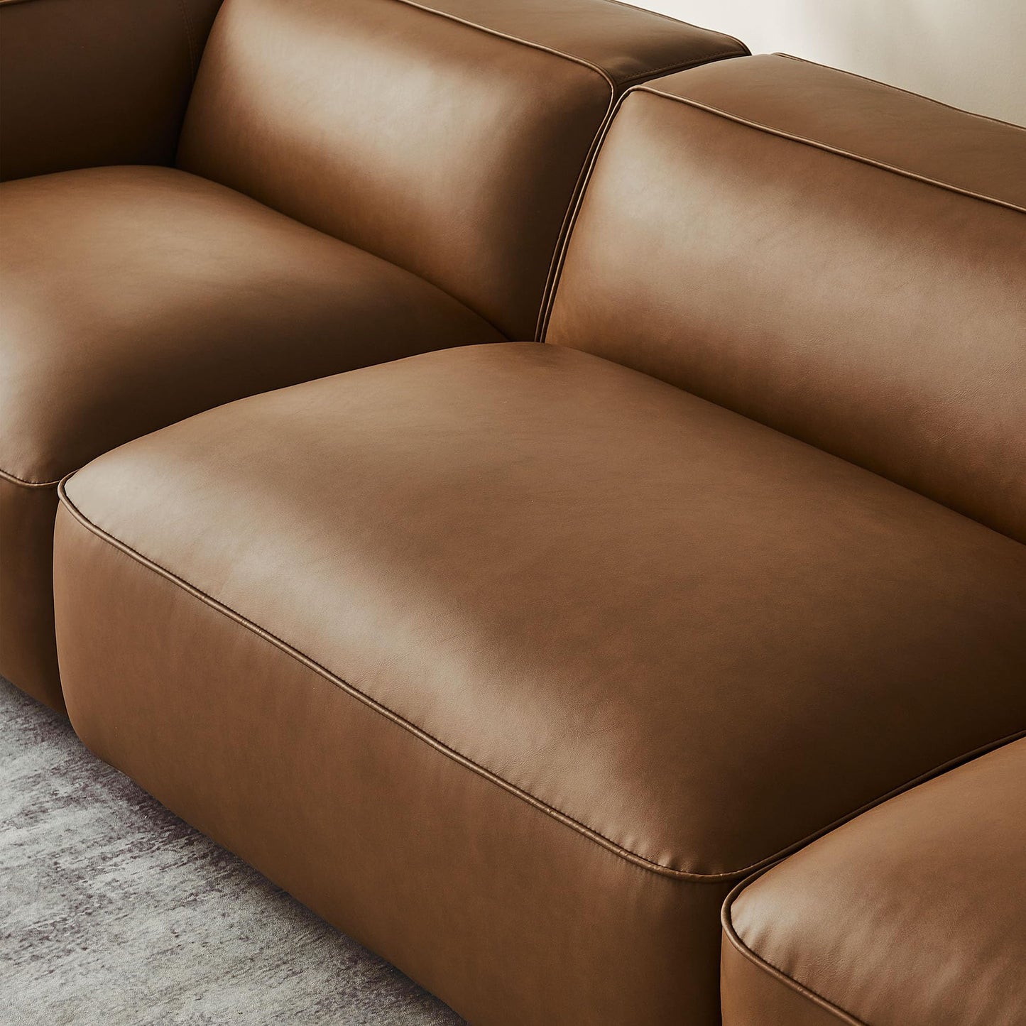 Modway Auren Vegan Leather 3 Piece Modular Sofa in Coffee - Faux Leather 3 Seater Couch - Comfy Mid Century Modern PU Leather Sofa for Living Room, Apartment, Loft