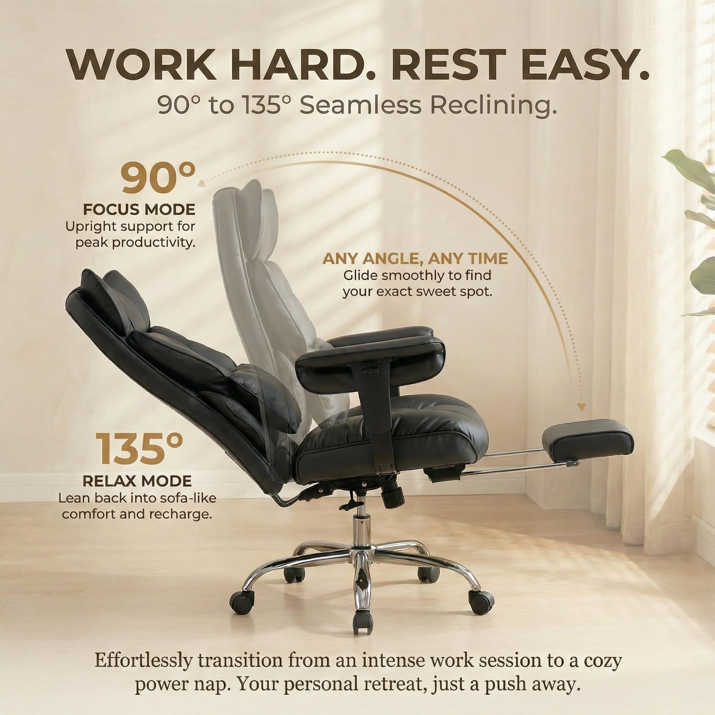 Efomao Big and Tall Office Chair 400lbs – PU Leather Executive Office Chair with Lumbar Support & Leg Rest, Heavy-Duty Computer Chair for Home Office, Grey