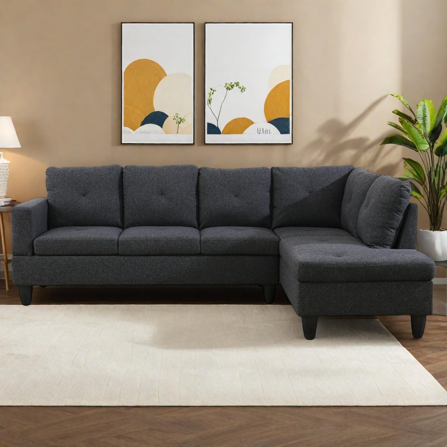 NicBex 97" L Shaped Couch Sectional Couches for Living Room, 2-Piece Linen Modular Sofa with Movable Chaise & Deep Seat for Apartment, Bedroom, Office, Black Grey
