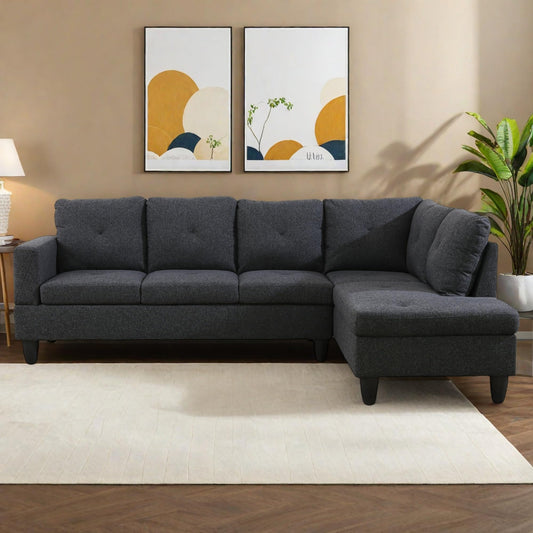 NicBex 97" L Shaped Couch Sectional Couches for Living Room, 2-Piece Linen Modular Sofa with Movable Chaise & Deep Seat for Apartment, Bedroom, Office, Black Grey