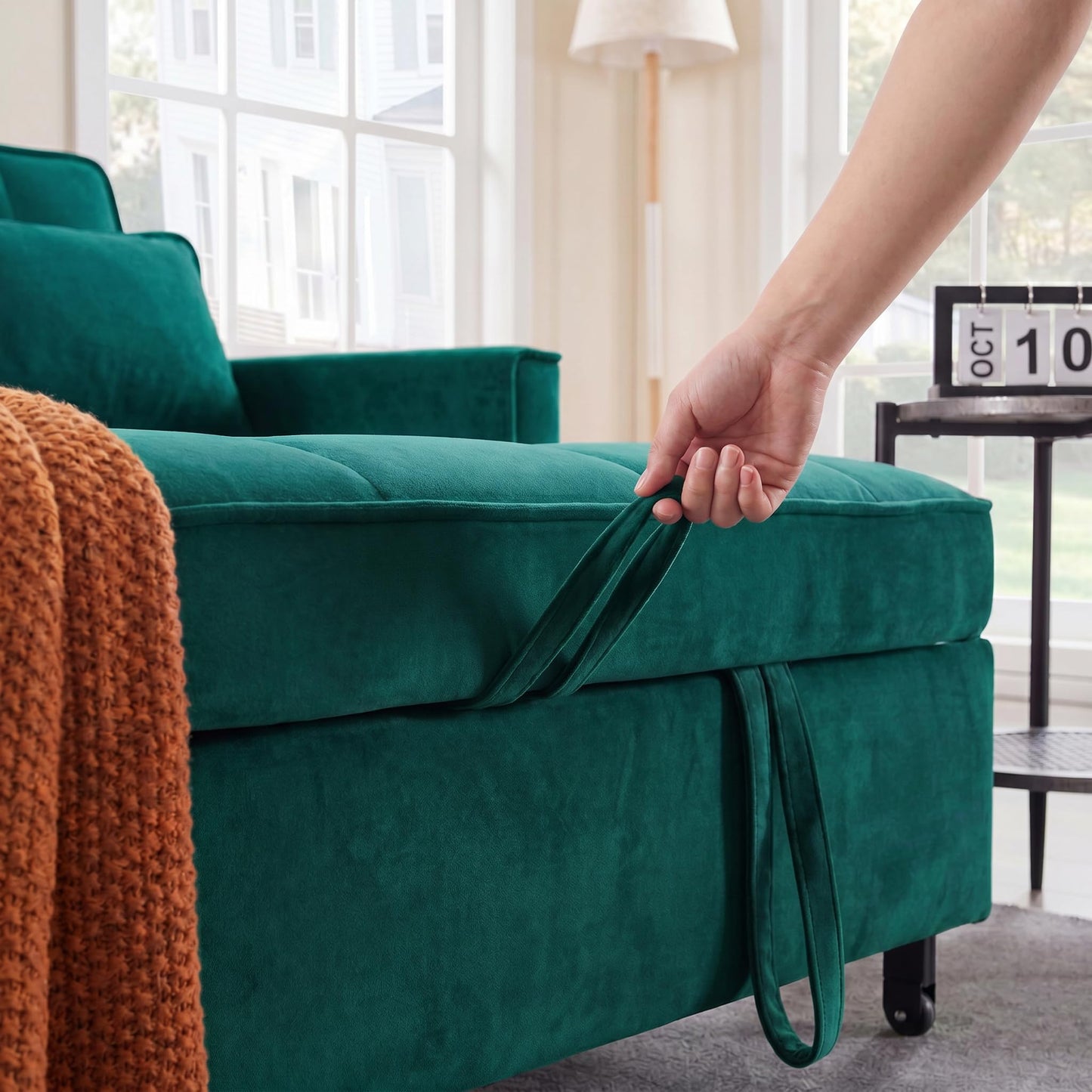 NicBex Convertible Sofa Bed, 3 in 1 Velvet Fabric Loveseat Sleeper Sofa Bed, Pull Out Couch with Adjustable Backrest & Side Pockets for Small Spaces, Living Room & Bedroom, Dark Green