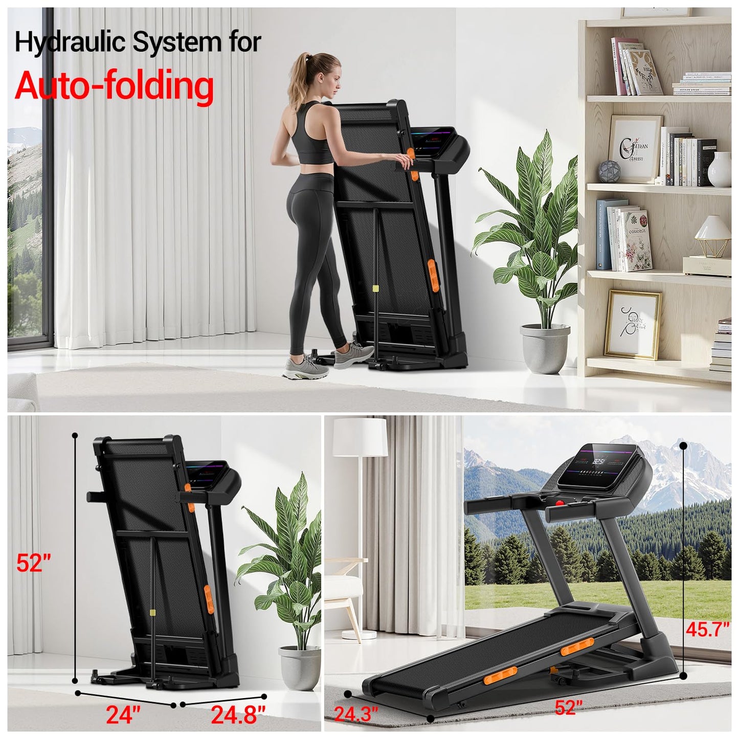 UMAY Fitness Treadmill with 20-Level 20% Auto Incline, Treadmills for Home Auto Folding with Pulse Sensors, 400 LBS Capacity, 4.0HP Quiet Brushless, Max 8.0 MPH