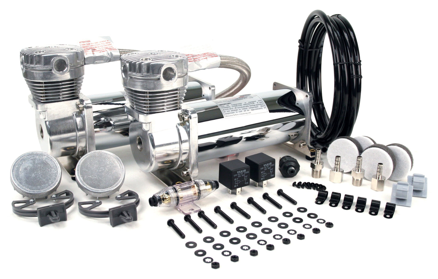 VIAIR 480C Dual Air Compressor for Air Suspension (2 Pack) 12V Continuous Duty Cycle Compressor for Air Tanks, Bags, Air Horns 200 PSI (Chrome)