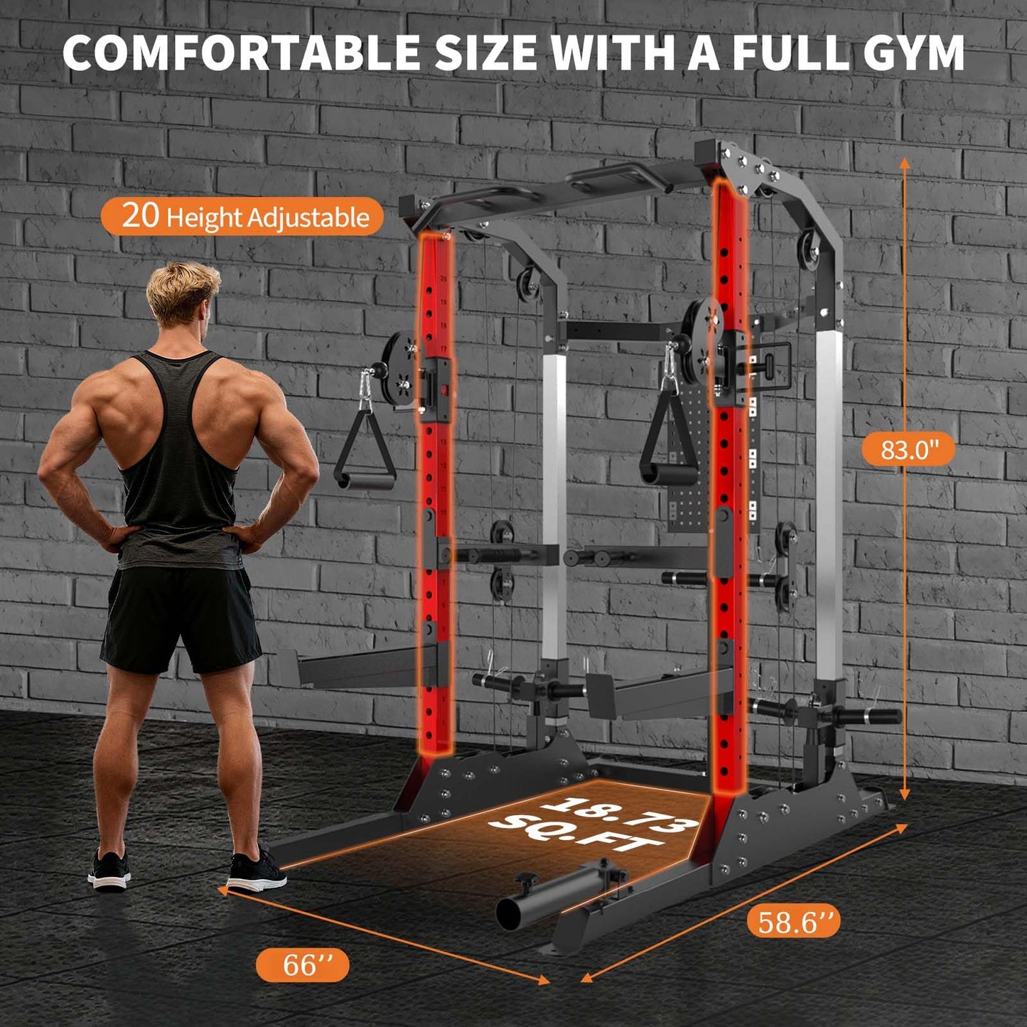 GarveeLife Power Cage, 2000 LB Power Rack with Dual Pulley Cable Crossover, Multi-Function Home Gym Squat Rack with Attachments, Full Body Strength Training Equipment for Home