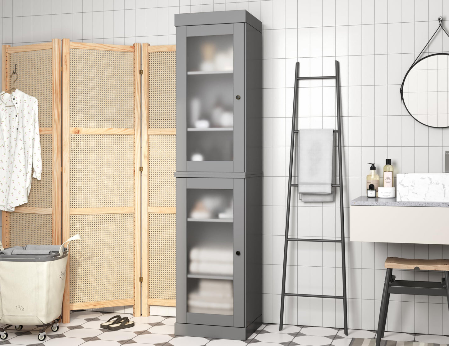 Palace Imports 100% Solid Wood 16.5"" Bathroom Storage Cabinet with Frosted Glass Doors & Adjustable Shelves