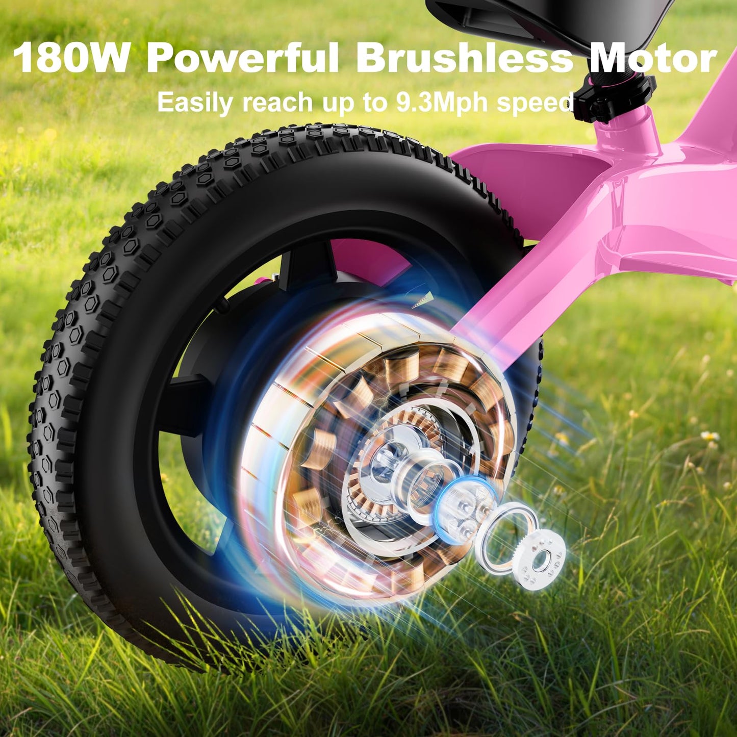 YunTopKids 24V Electric Balance Bike for Kids Ages 3-5, 12" Pneumatic Tires, Safe Kick-to-Start, 3 Speeds Up to 9.3 MPH, 180W Motor, LCD, Quick Charging, LED Lights (Pink)