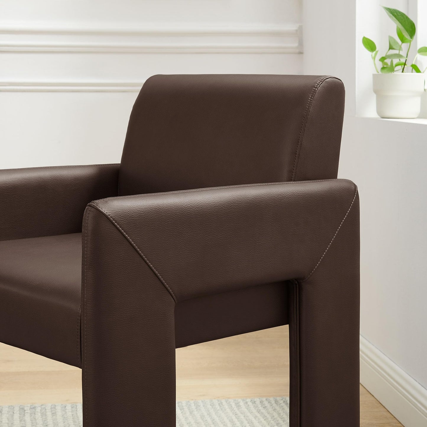 Modway Daven Fully Upholstered Vegan Leather Dining Chair in Espresso – Mid-Century Modern Faux Leather Accent Chair with Cushioned Seat for Living Room, Office, Bedroom