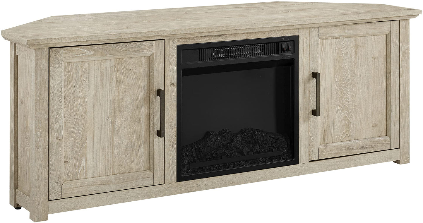 Crosley Furniture Camden Corner Fireplace TV Stand for 65+ inch TVs, Entertainment Center with Storage Shelves, Frosted Oak