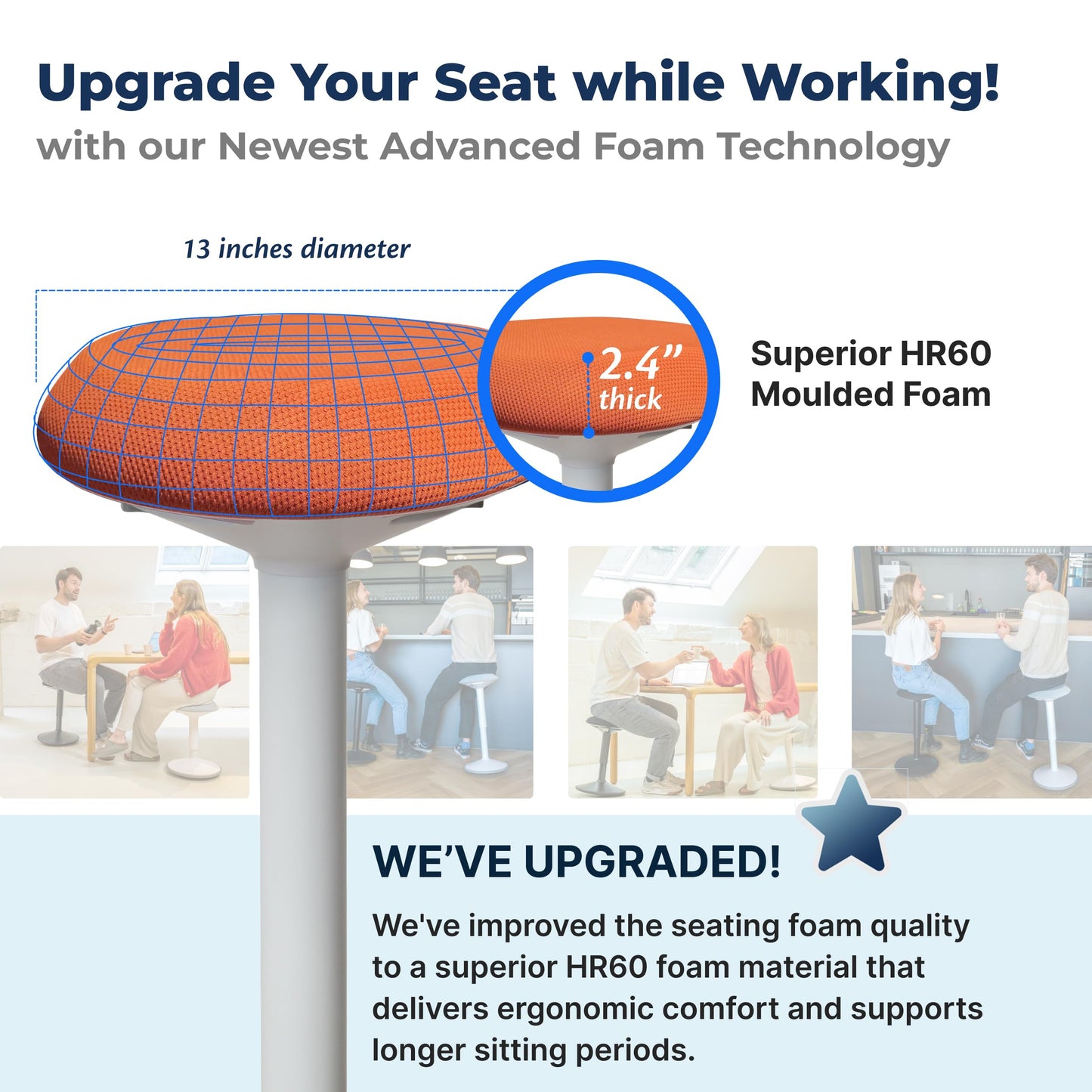 Standing Desk Stool Chair, Height Adjustable Stool 21-31 inch for Office and Classroom, Swivel seat, Anti-Slip Bottom Ergonomic Wobble Stool with Rocking Motion, Orange