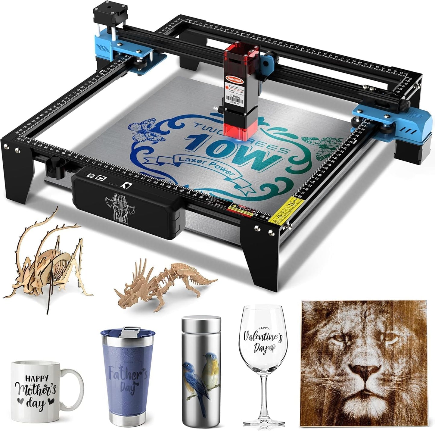 Twotrees TTS-10 Pro Laser Engraver,10000mW High Precision Laser Engraving Machine,Laser Cutter,30000mm/min Speed,0.069mm Laser Spot Engraver Machine for DIY,Wood,Metal,Acrylic,Glass,Stainless Steel
