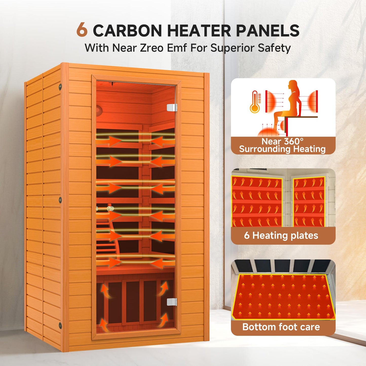 springspa Far Infrared Sauna for Home, Home Infrared Saunas up to 2 Person, Indoor Canadian Hemlock Wood Sauna Room with Near Zero Emf, 9 Chromo Therapy Lights, Bluetooth Speakers for Personal Spa