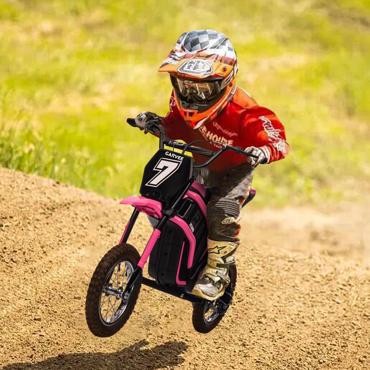 Garvee 24V 350W Kids Electric Dirt Bike - 3-Speed Off-Road Motorcycle, Rear-Wheel Drive, Up to 14.29 MPH, Shock-Absorbing Suspension, Battery Powered Ride-On Toy for Boys & Girls Ages 5-17 - Pink 7