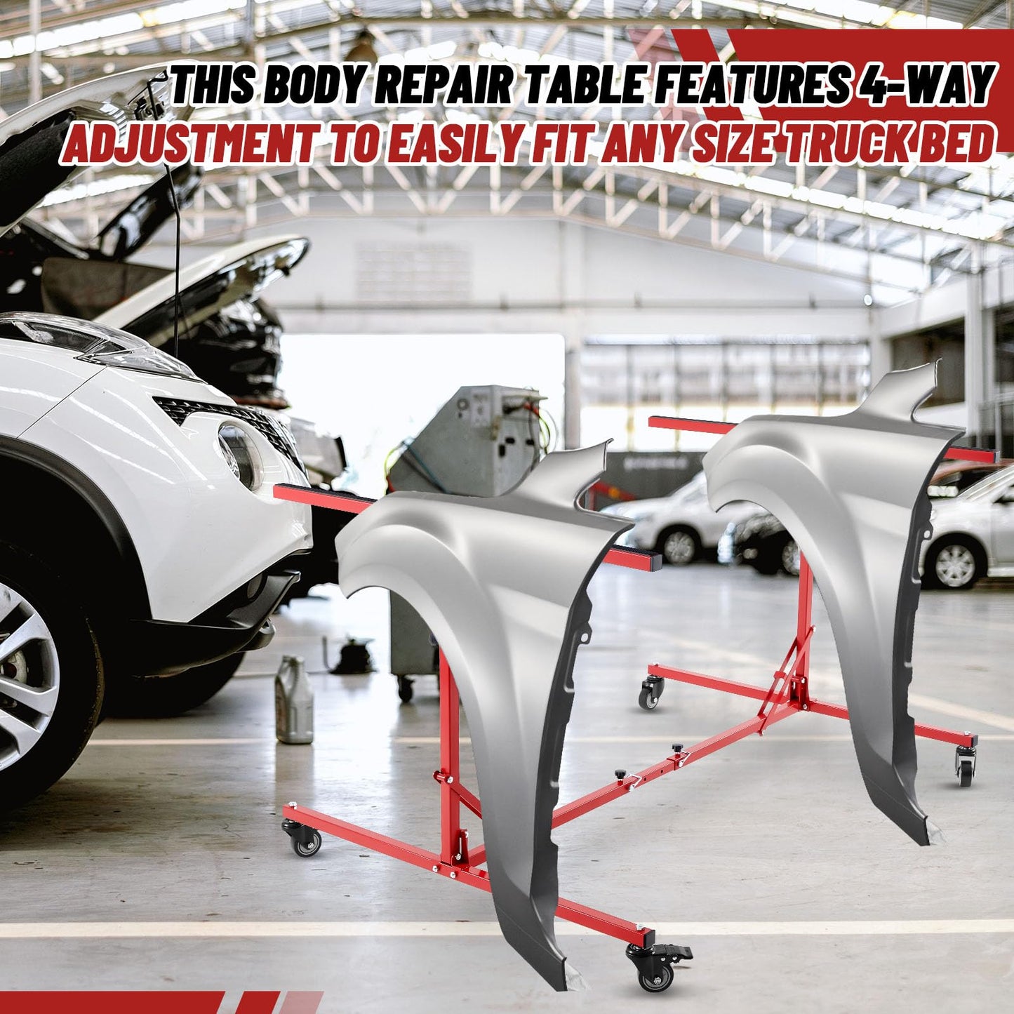 Aurelema Large Folding Pick up Bed Dolly Truck Bed Stand Auto Body Dolly that Holds up to 600 Lbs Red Automotive Body Cart Truck Lifter