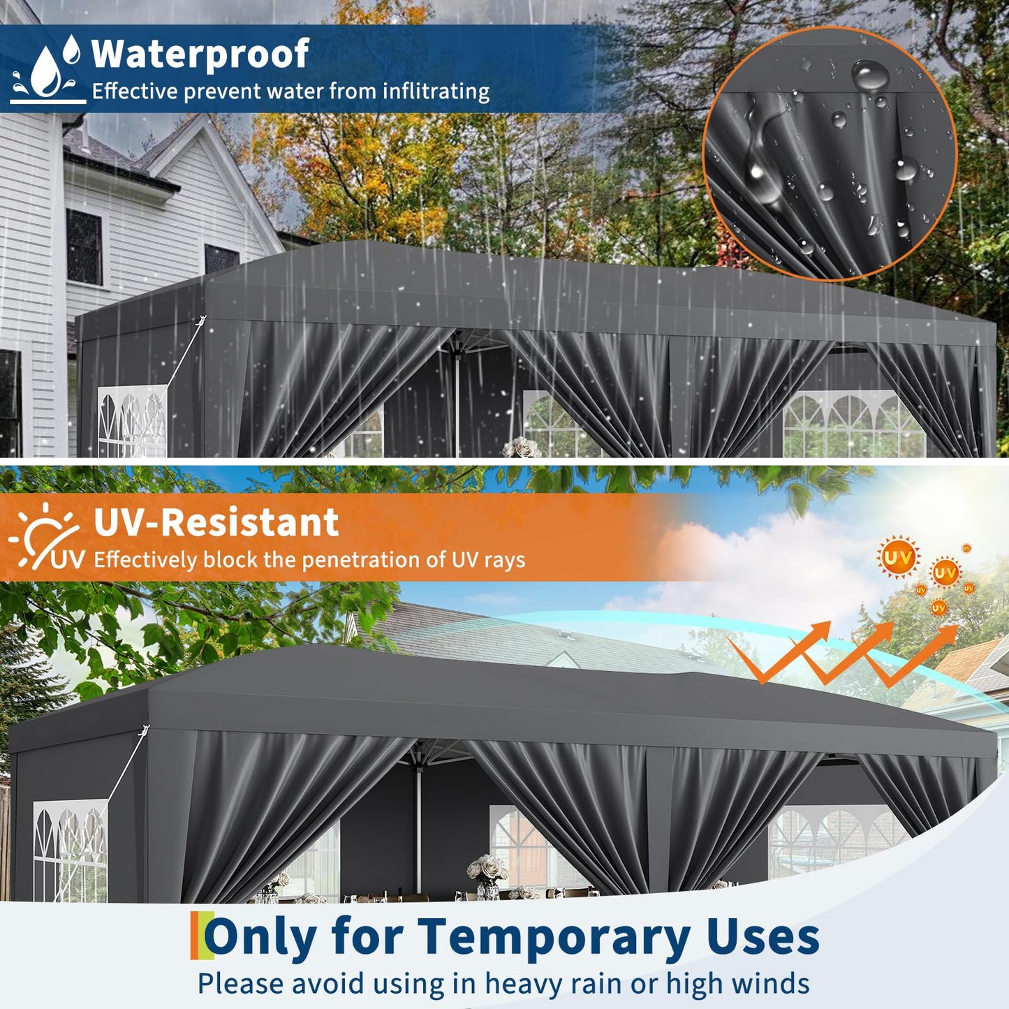 GarveeTech 10x20 FT Pop Up Canopy Tent with 6 Removable Sidewalls, Reinforced Waterproof Outdoor Gazebo, 3 Height Adjustable Party Tent for Wedding, Market, Backyard Events, Includes Carry Bag
