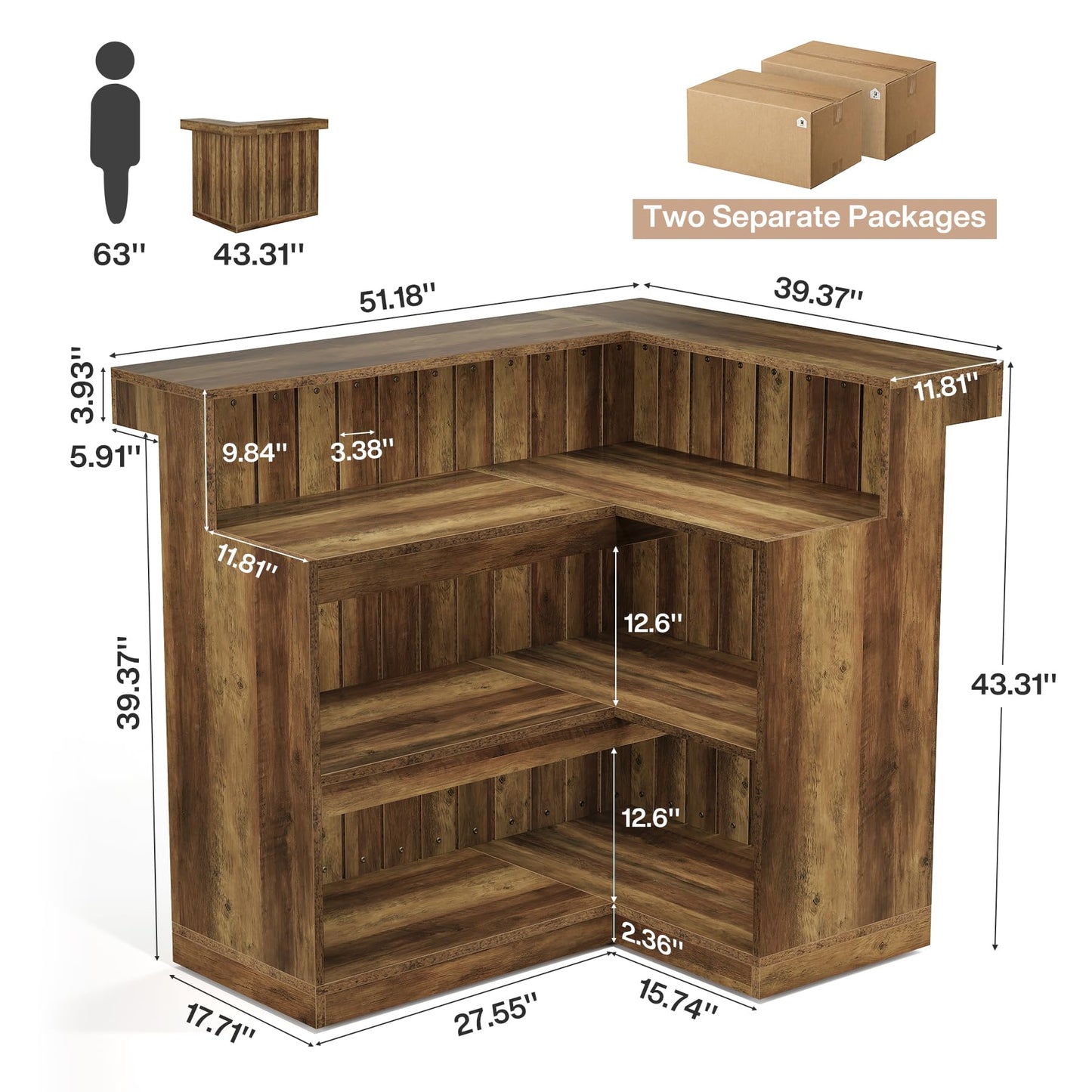 Tribesigns Reception Desk with Counter, 51" Wooden Front Desk with Storage, L Shaped Retail Counter Cashier Table Hostess Stand for Checkout, Barber, Beauty Salon, Cafe, Restaurant,Home Office