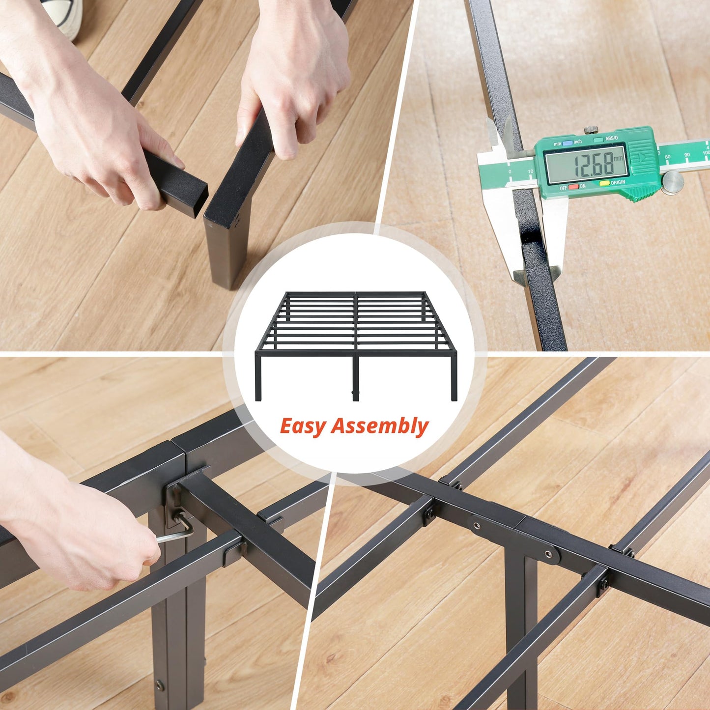 PrimaSleep 18 Inch Heavy Duty Steel Slat Anti-Slip Support, Easy Assembly Platform Bed frame, Noise Free Steel Mattress Foundation, Maximum Storage, No Box Spring Needed, Black, King Size