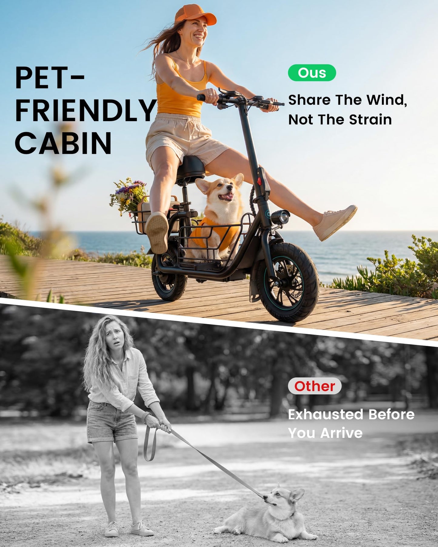 Gyroor C1S Electric Scooter with Seat for Adults - 550W Motor, Pet Basket, 19 MPH Top Speed, 20 Miles Range, 12" Pneumatic Tires, Foldable Commuting Scooter, Black