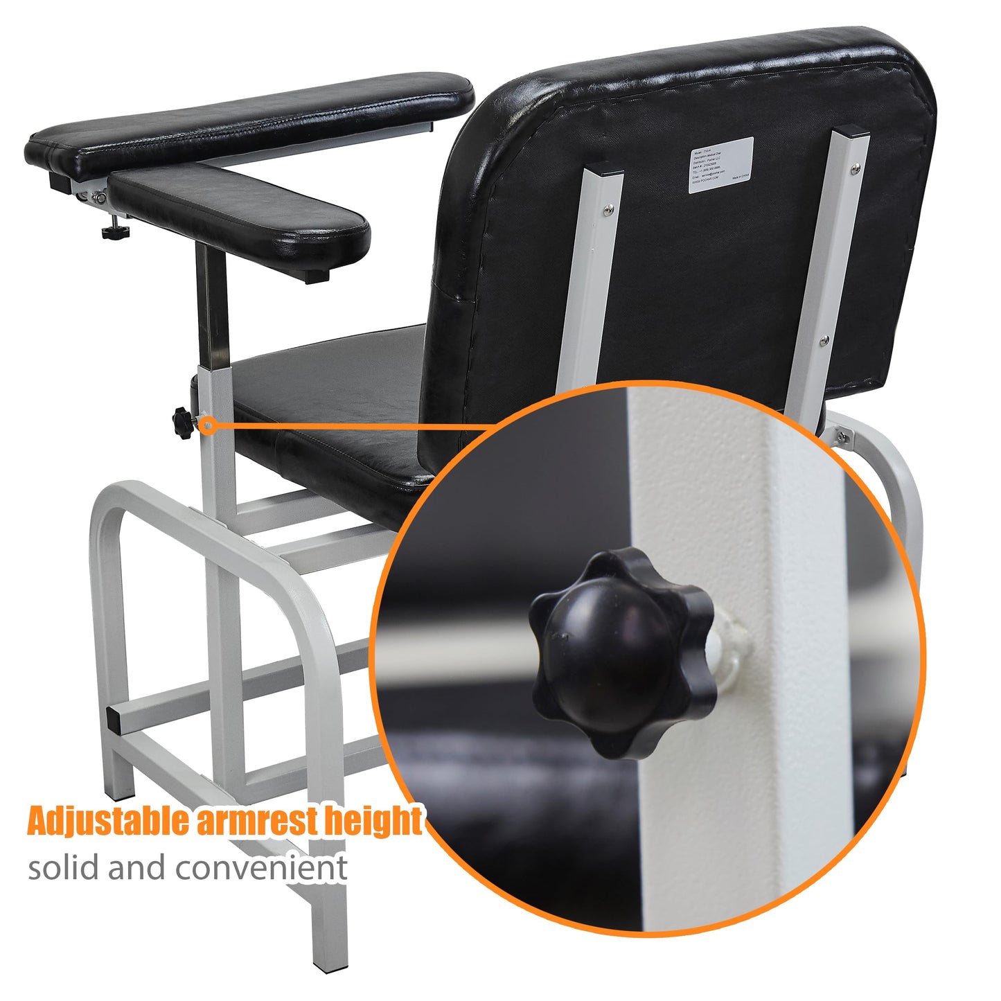 Metateel Blood Drawing Phlebotomy Chair with Adjustable Armrest - Extra Large Comfortable Padded Medical Chairs for Hospital Clinic Lab Medical Facilities (Black)
