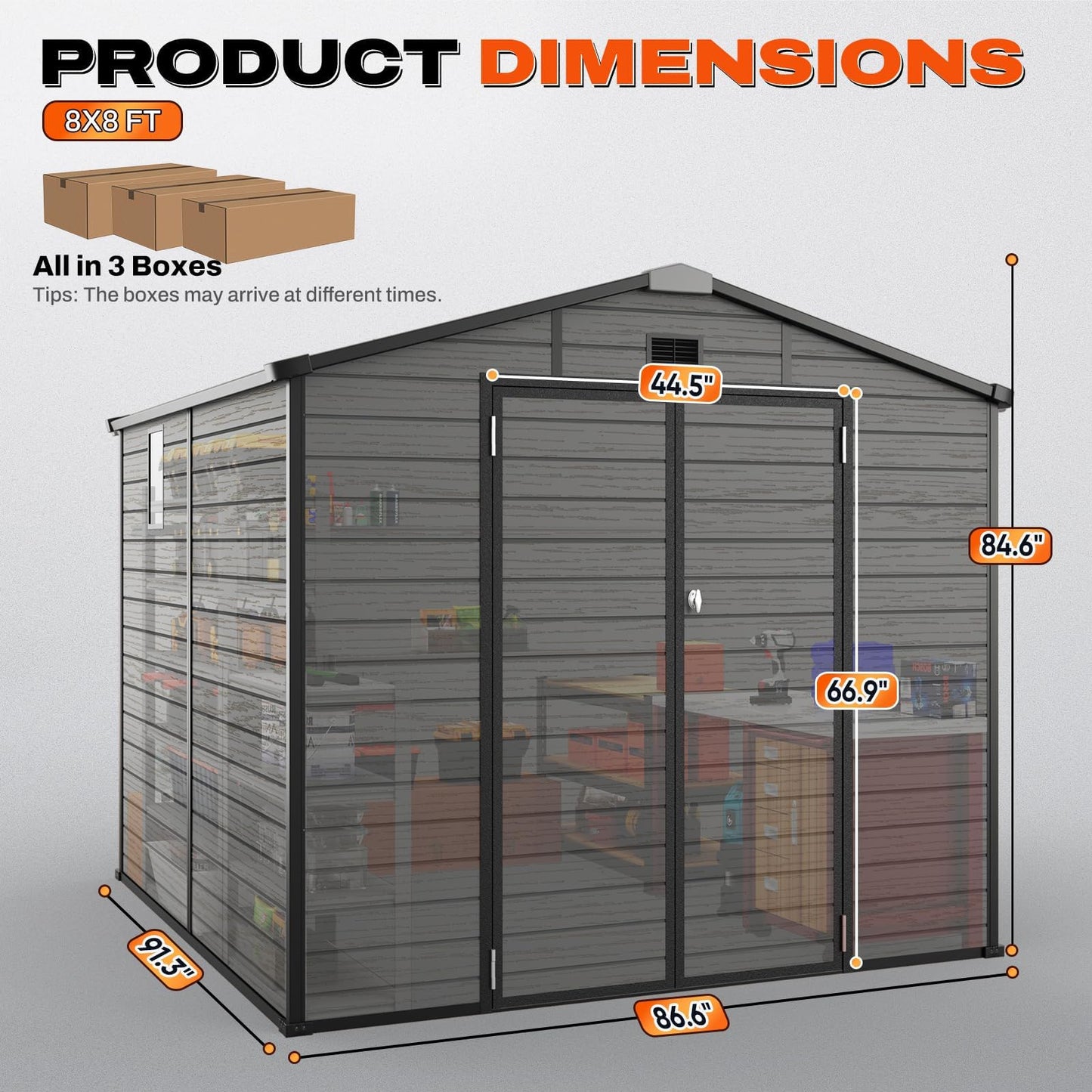 Quictent 8x8 FT Resin Outdoor Storage Shed with Floor, Plastic Storage Shed with Window & Vent, Lockable Door, Heavy Duty Tool Garden Shed for Patio Bike Lawn Mower Pool Supplies(7.2X7.6FT Base)
