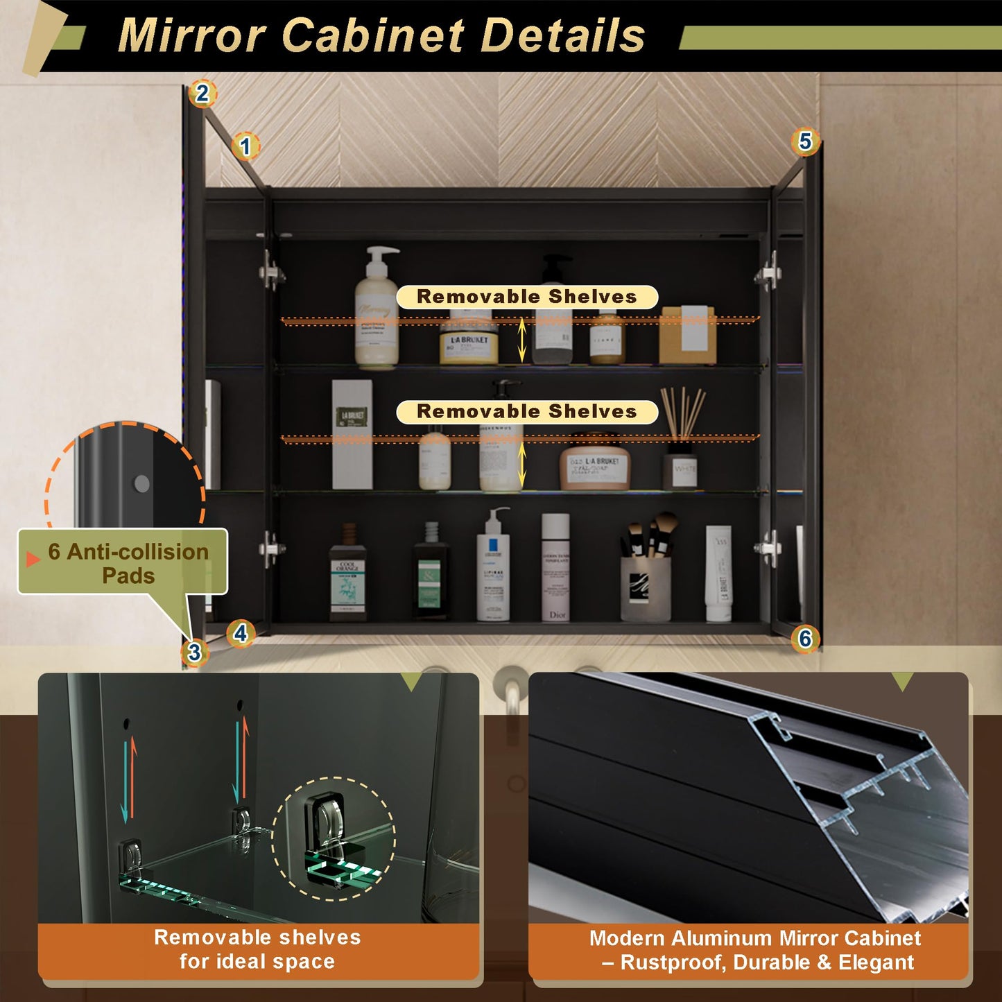GANPE LED Lighted Bathroom Medicine Mirror Cabinet with Sockets & USBs, Anti-Fog Dimmable Light and Color Adjustment, Easy to Install Aluminum Cabinet (30 * 28 Two-Door)