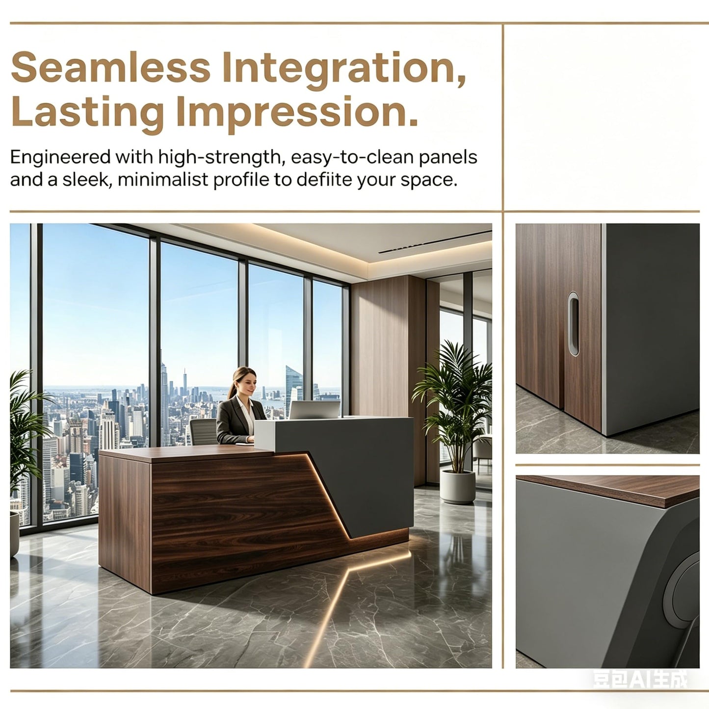 ansespl L Shaped Reception Desk with Counter,63/71inch Reception Room Table with Lockable Drawers & Keyboard Tray, for Office, Salon, Hotel & Clinic (Walnut/Slate Gray, 71" L x 23.6" W x 39.4" H)
