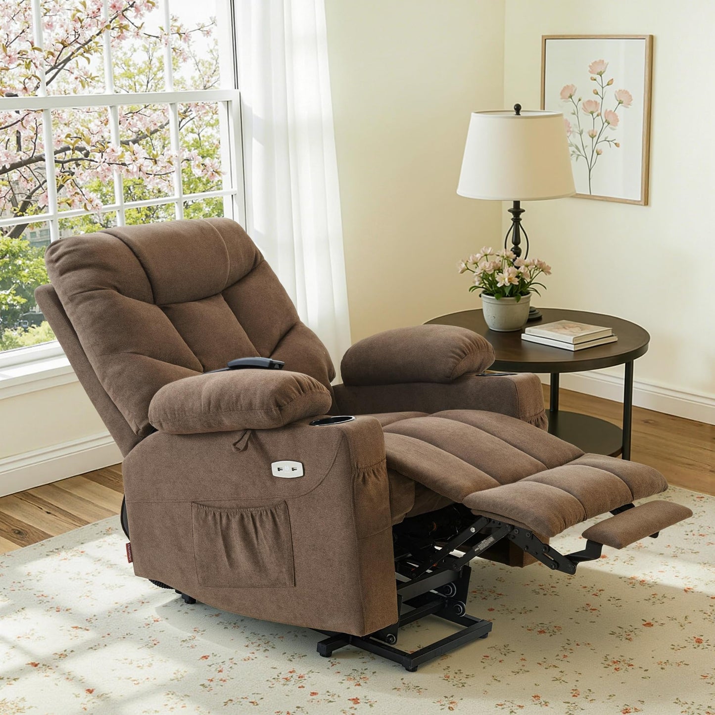 MCombo Power Lift Recliner Chair with Extended Footrest for Elderly People, Fabric 7287 (Brown, Medium)