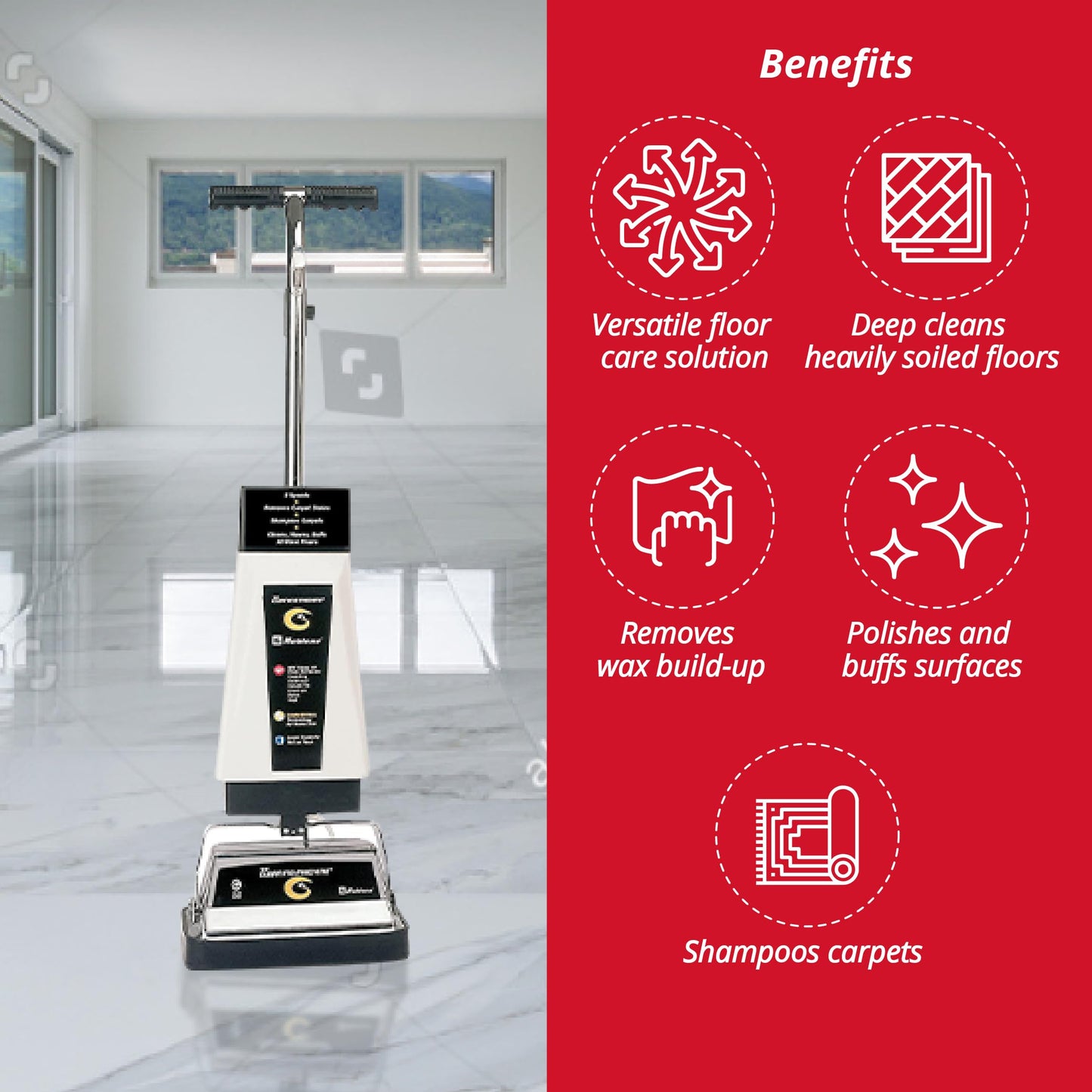 Koblenz P-2600A Carpet Shampooer Machine, 12 in Floor Polisher, Electric Floor Scrubber, 144 oz Tank, Twin Brushes, Scrubbing and Polishing Pads, Commercial Carpet Cleaner, White/Black