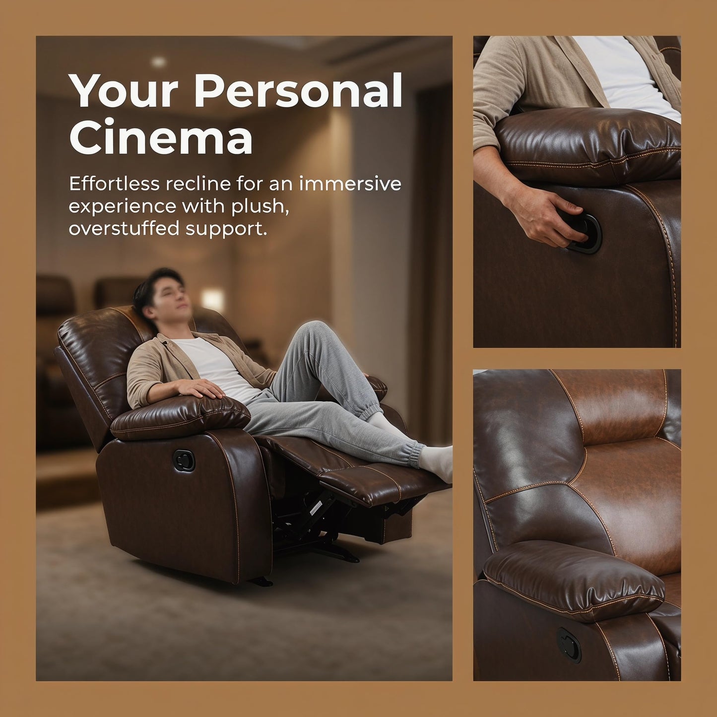 Trygoal Manual Recliner Chair, Nursery Chair, Lazy Boy Recliner Chair for Adults, Living Room Chairs with Overstuffed Arms, Suitable for Home Theater, Living Room, Bedroom, Brown