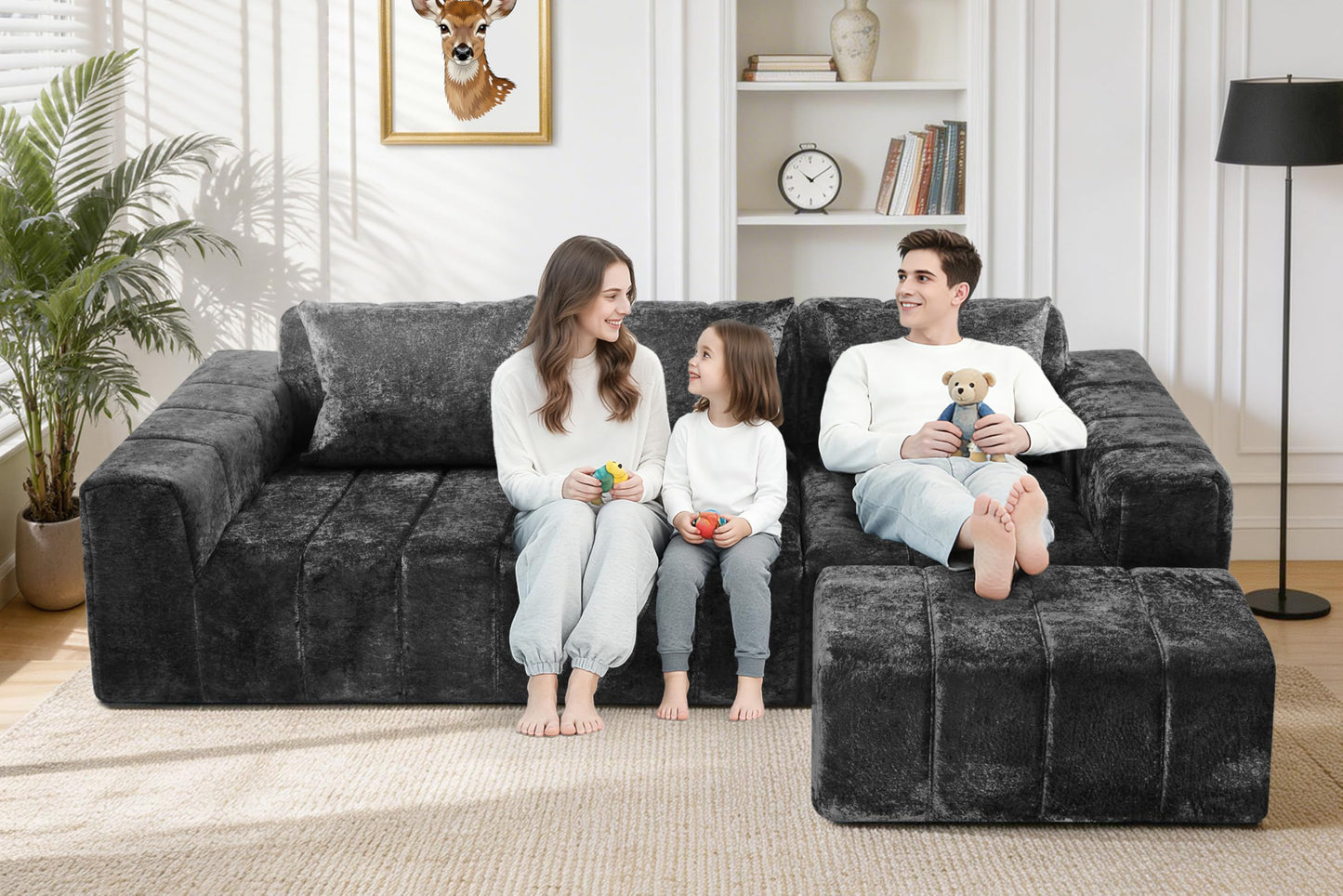 HABUTWAY 95" Modular Sectional Sofa with Chaise, L-Shaped Cloud Couch with Deep Seat, Convertible Upholstered Boneless Couch for Living Room Apartments Bedroom, No Assembly Required, Black
