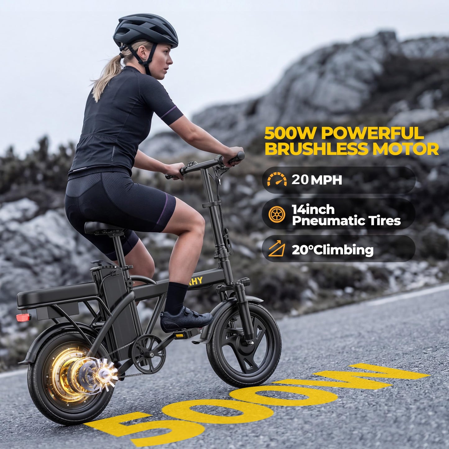 WERHY Electric Bike for Adults, 14" Tire Electric Dirt Bike with 48V Battery, Max 20/30 Miles Range (Pedal Assist Mode), Mini E Bikes