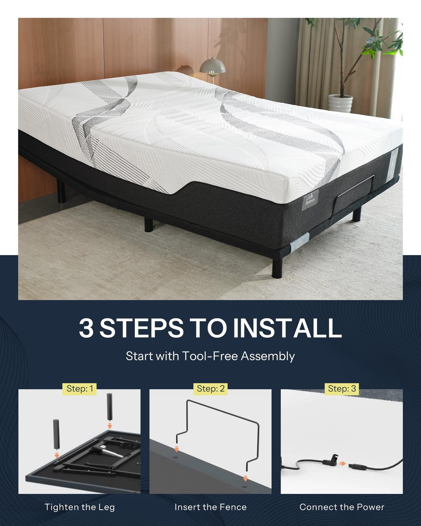 Adjustable Bed Frame King, Head & Foot Incline with Wireless Remote, Zero Gravity & Anti-Snore Modes, Adjustable Height Bed Base, Back Pain Relief, Post-Surgery Recover, Relieve Acid Reflux